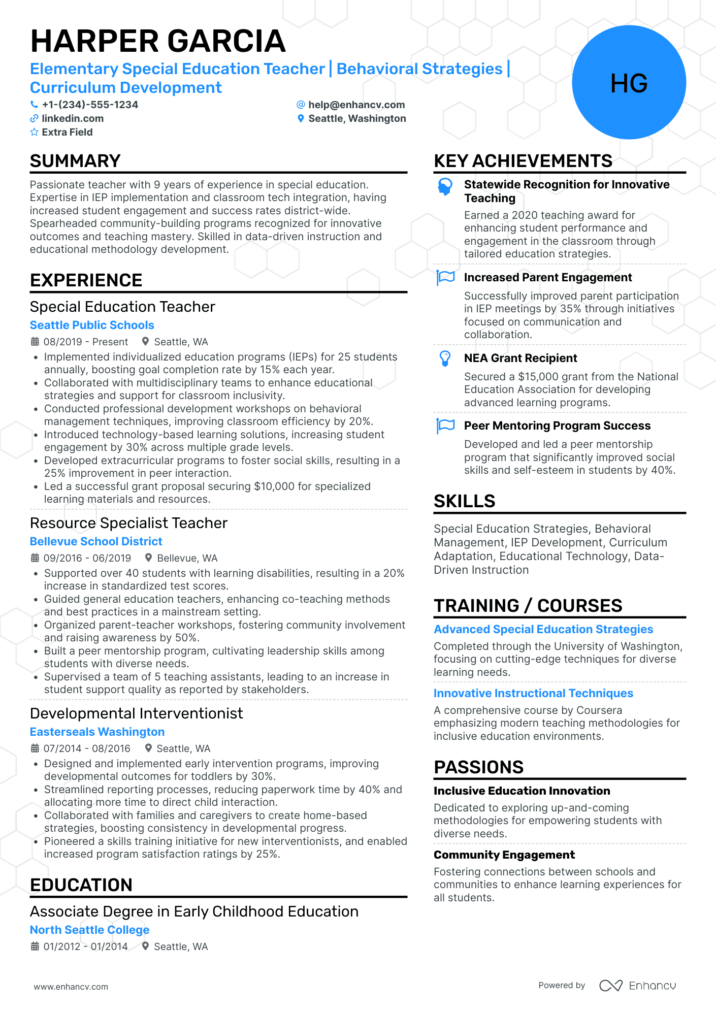 Elementary School Special Education Teacher Resume Example