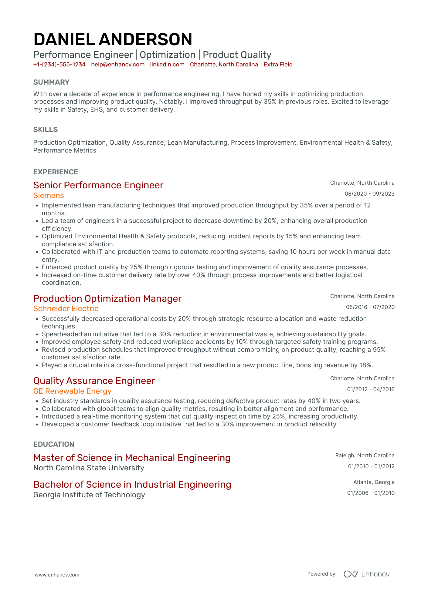 Computer Performance Engineer Resume Example