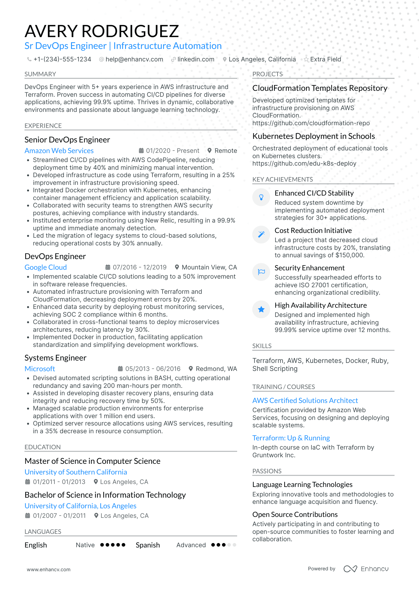 AWS DevOps Engineer Resume Example