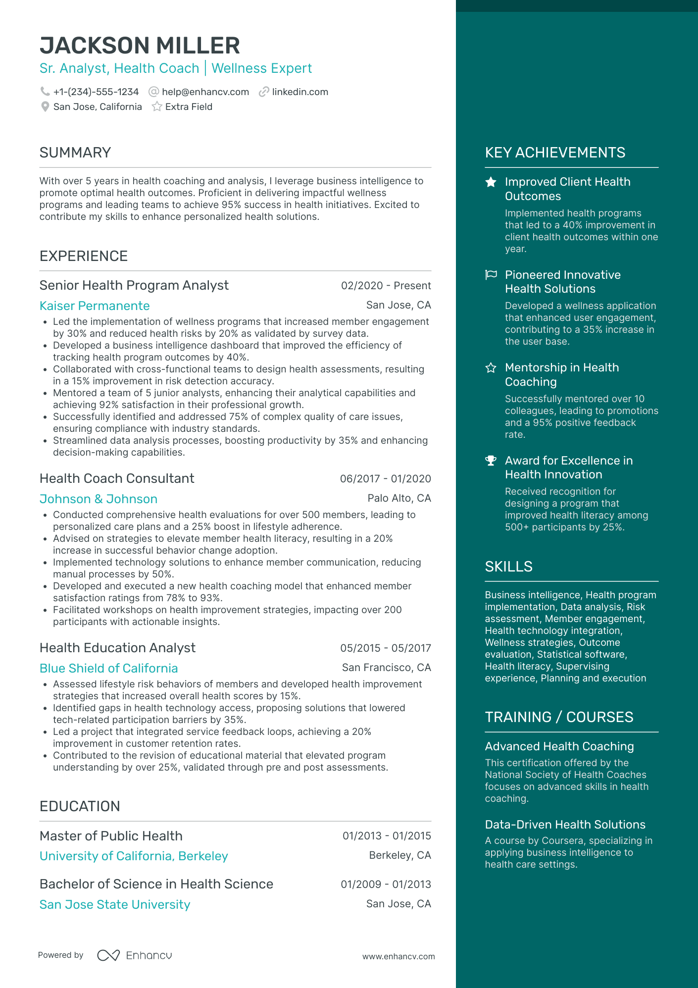 Senior Health and Wellness Coach Resume Example