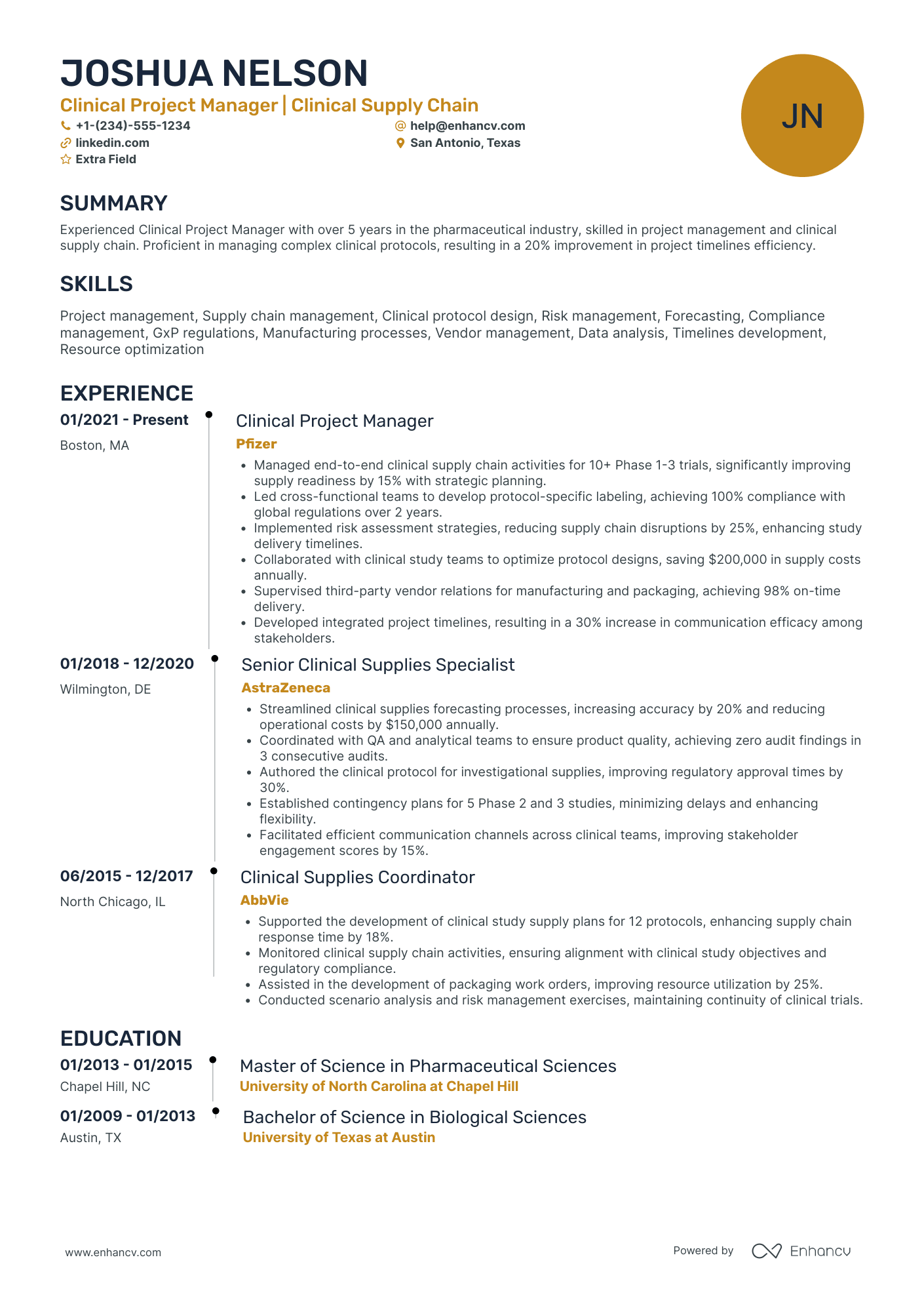 Freelance Pharmaceutical Project Manager Resume Example