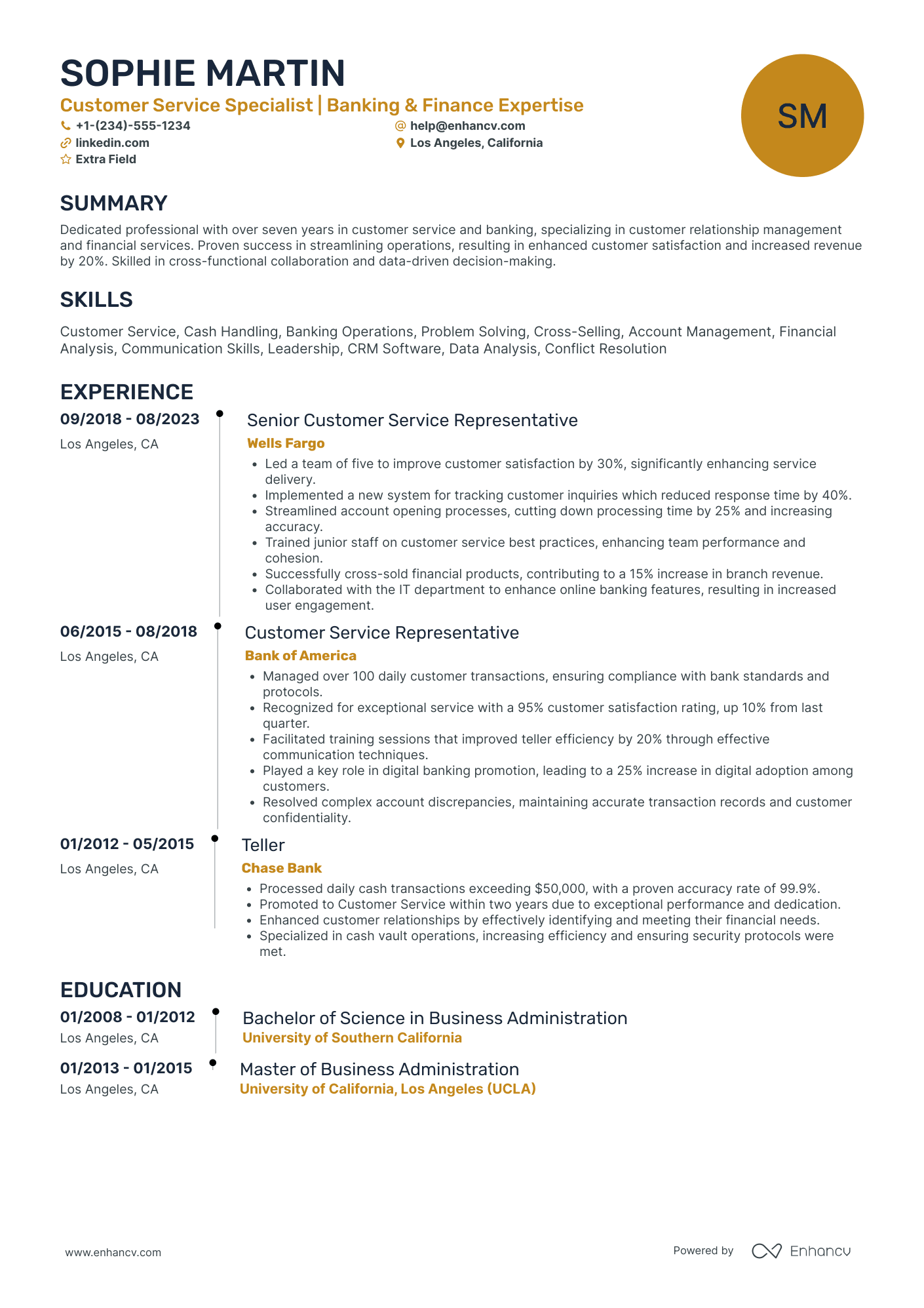 Banking Customer Service Representative Resume Example