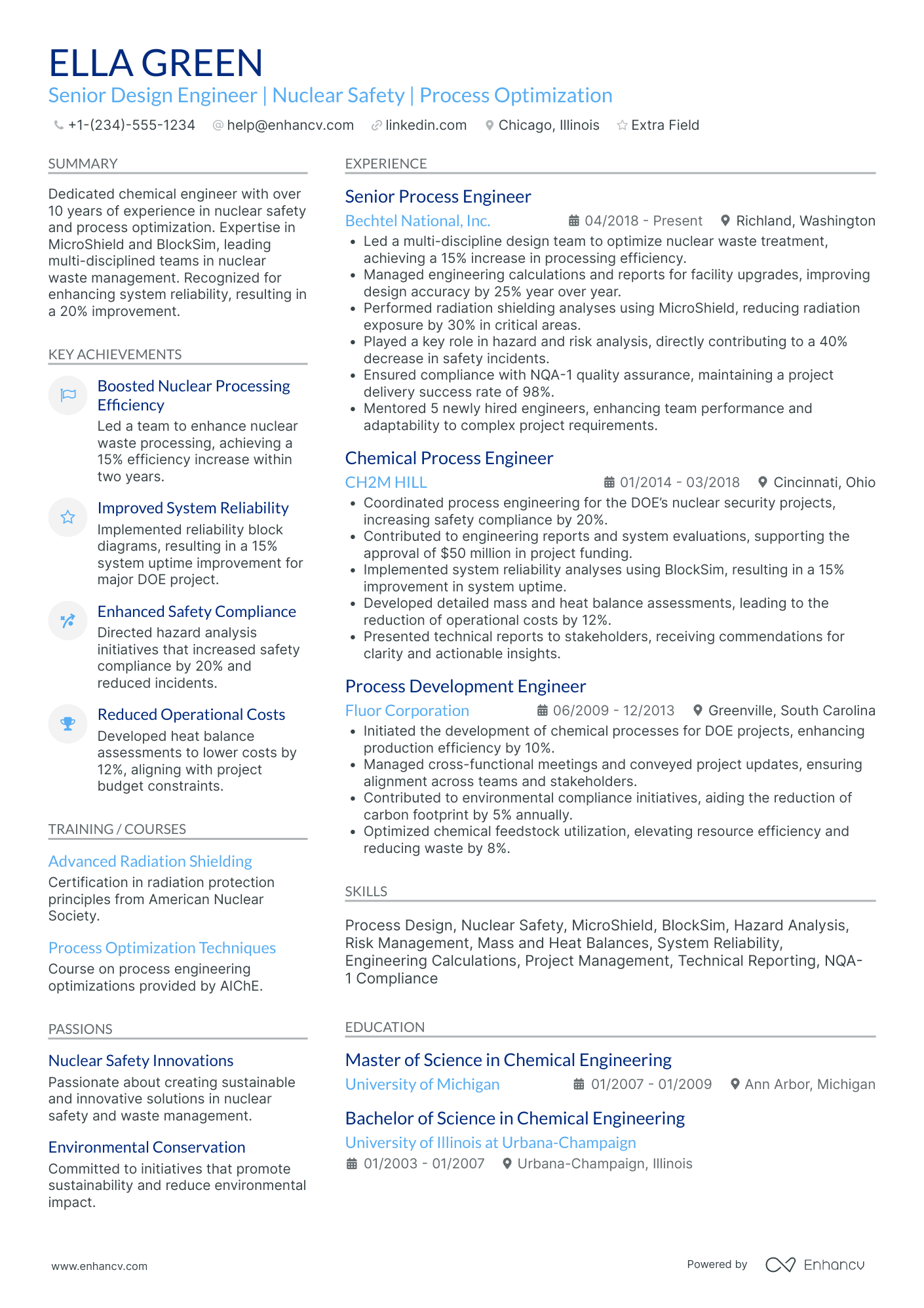 Lead Chemical Engineer Resume Example