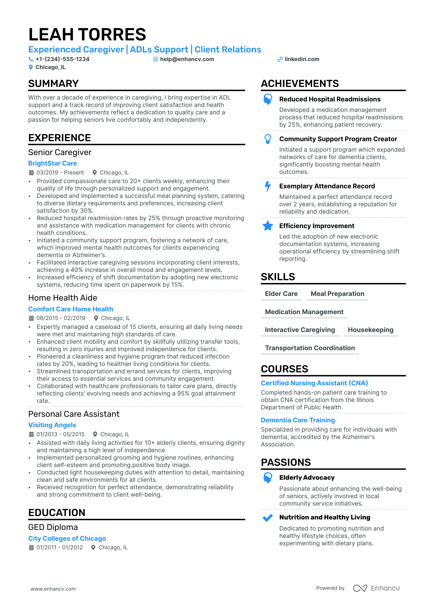 Home Health Aide Resume Example