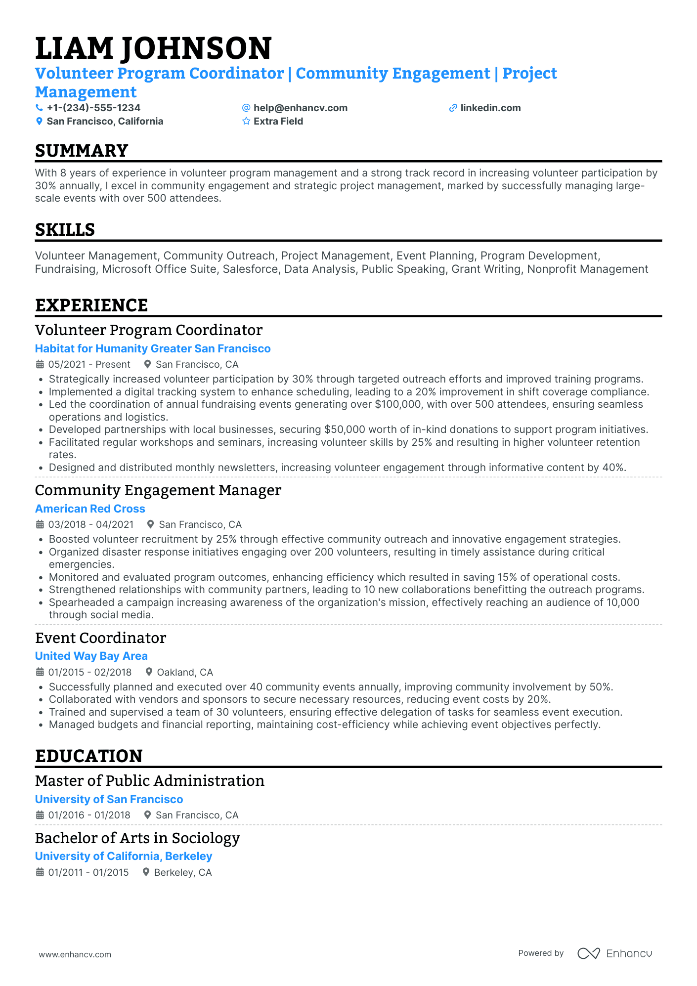 Volunteer Program Coordinator Resume Example