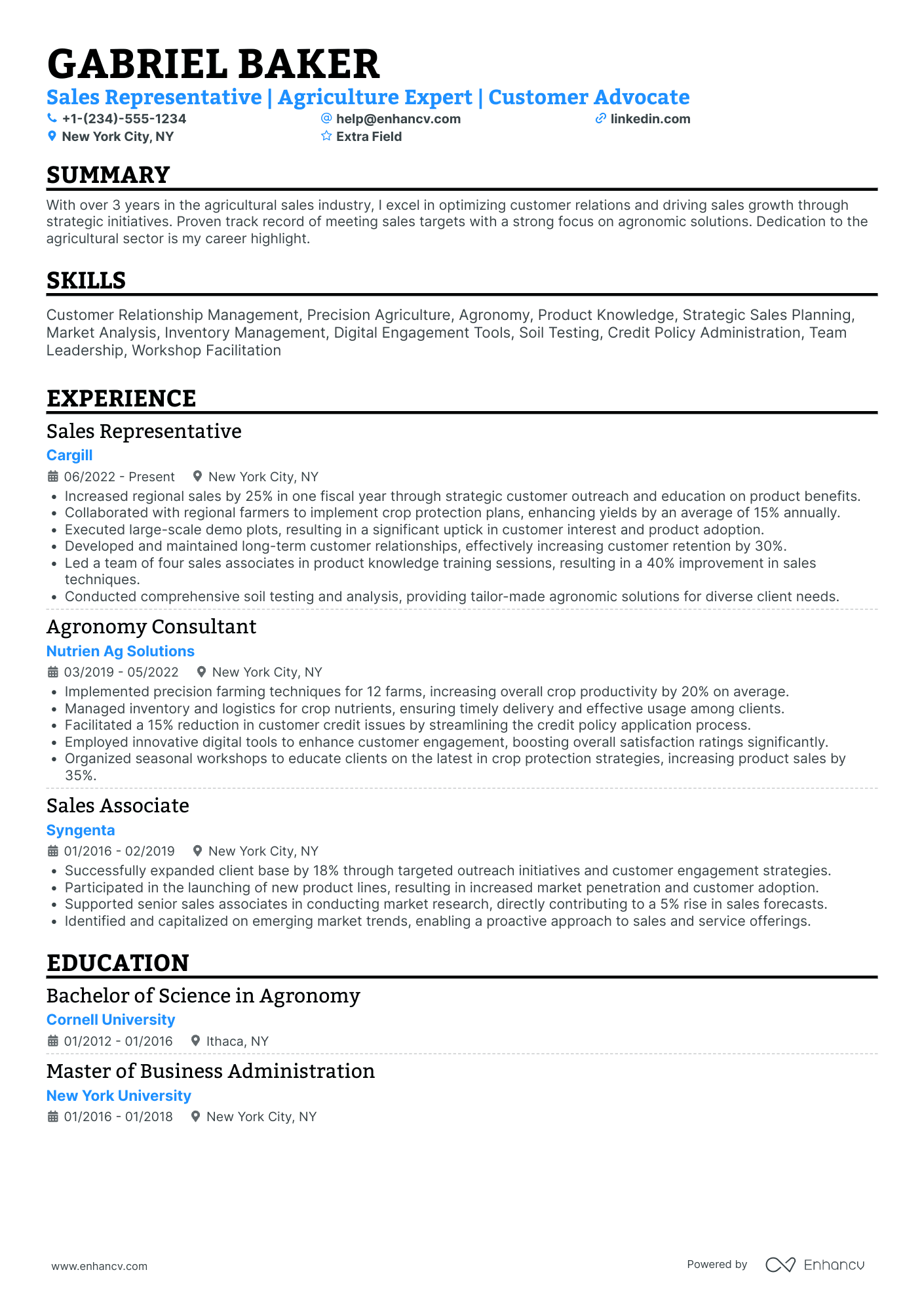 Undergraduate Sales Representative Resume Example