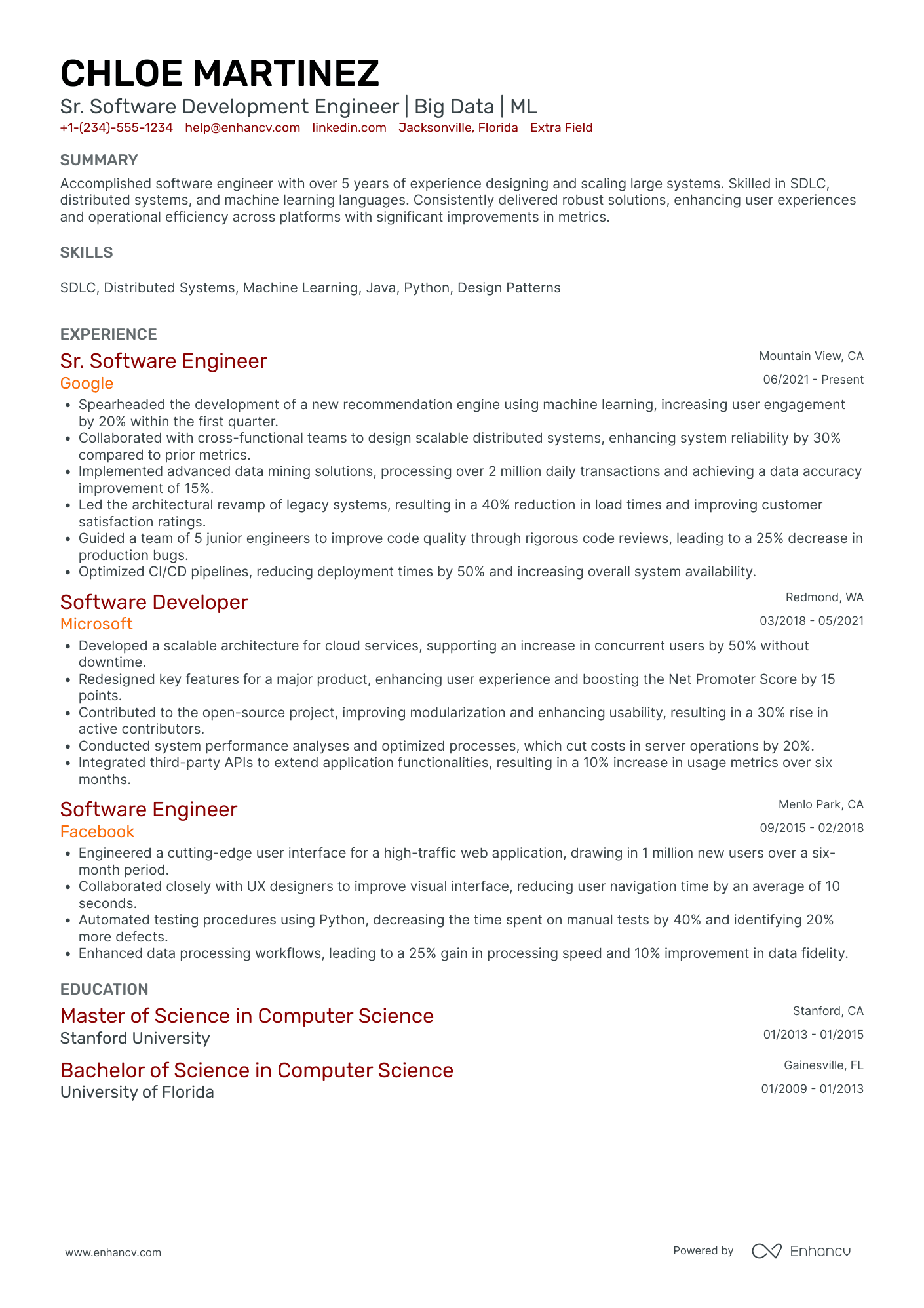 Machine Learning Developer Resume Example