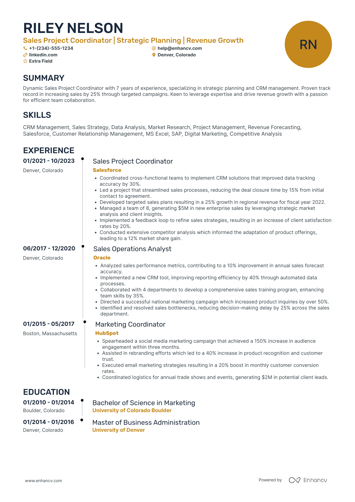 Sales Project Coordinator Resume Example