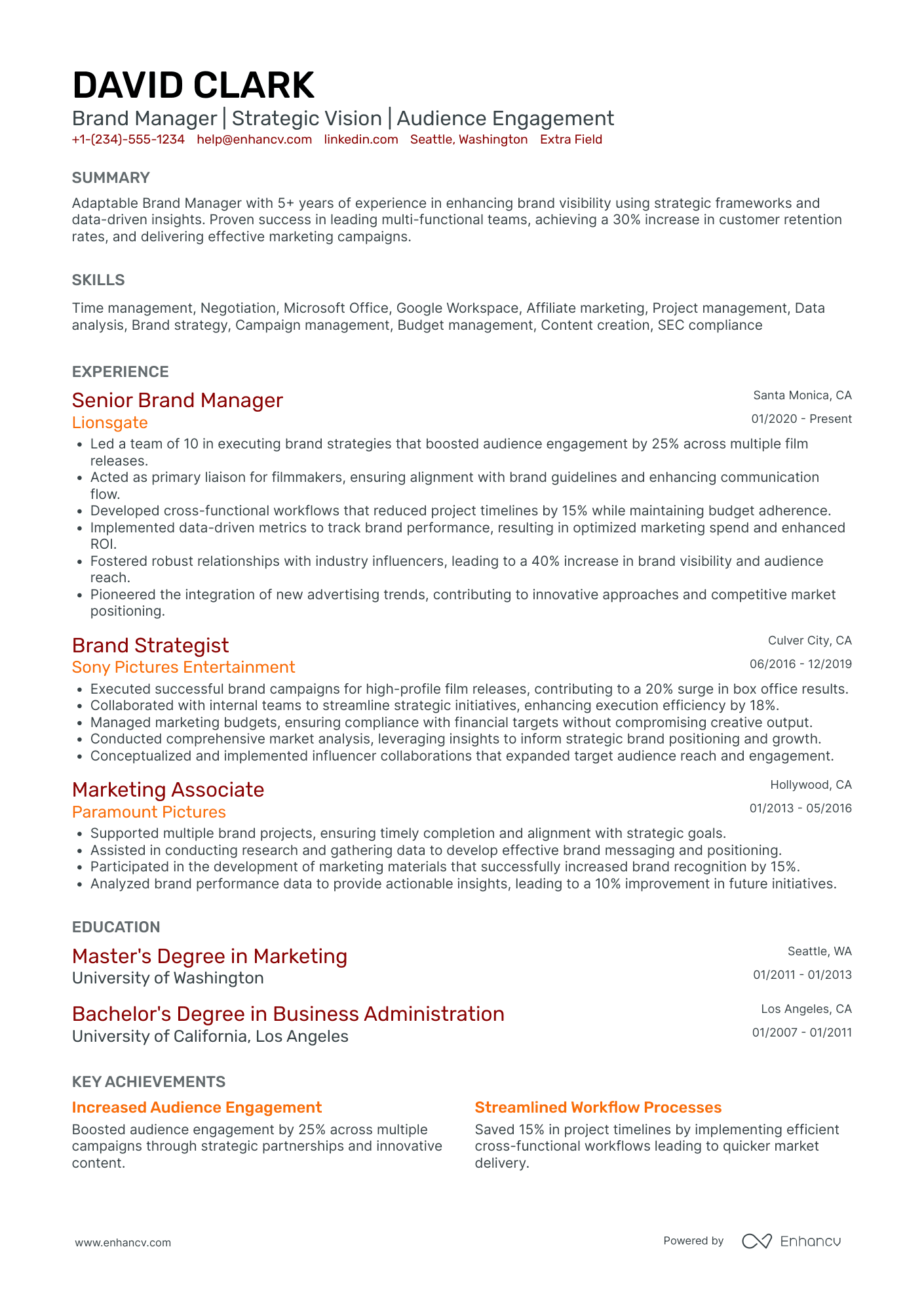 Commercial Filmmaker Resume Example