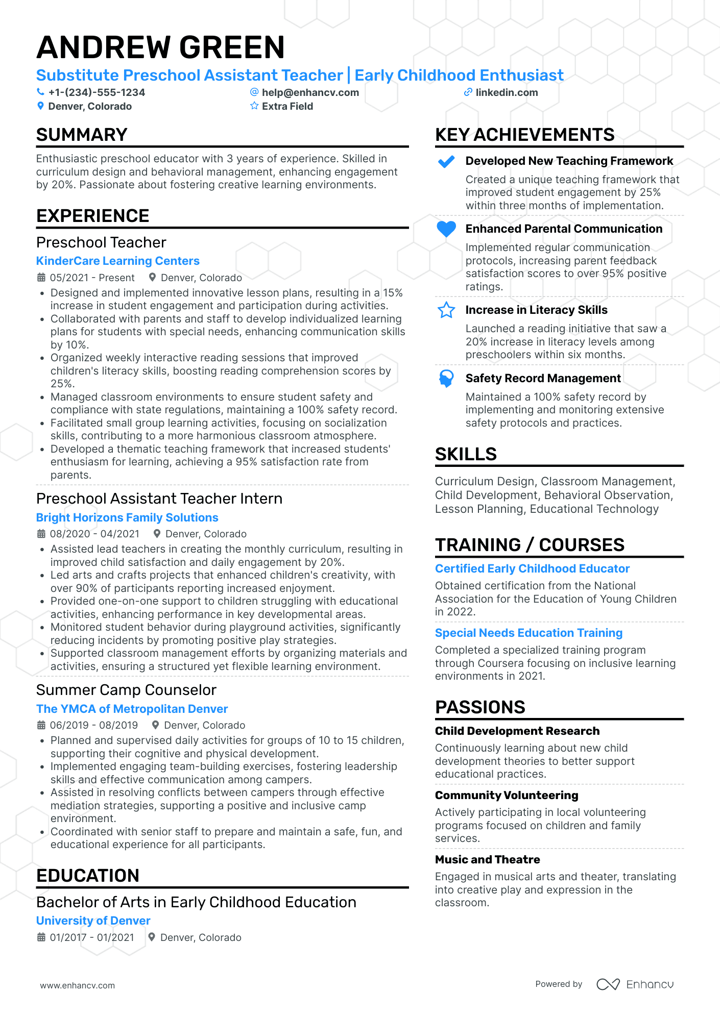 Substitute Preschool Assistant Teacher Resume Example