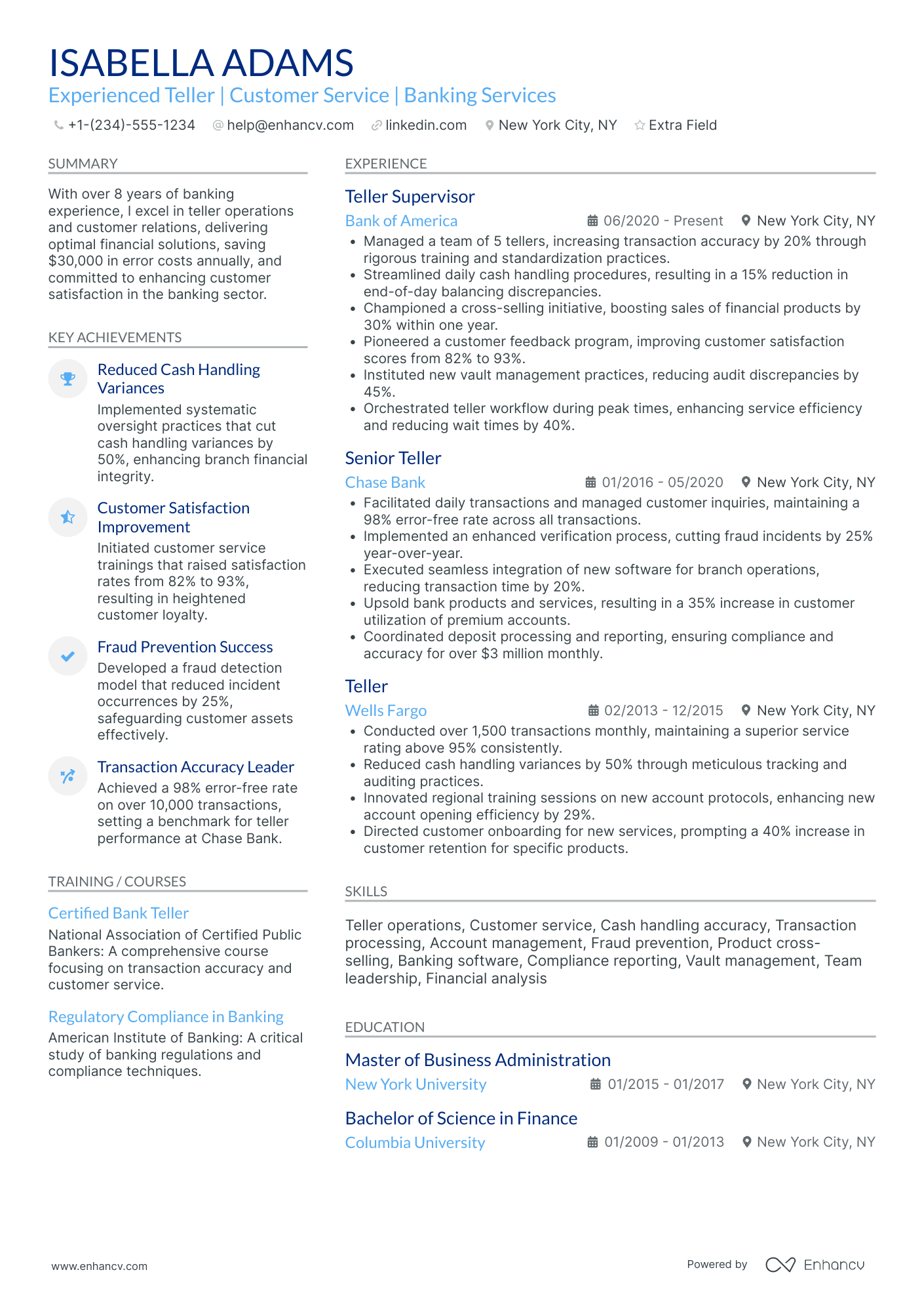 Senior Personal Banker Resume Example