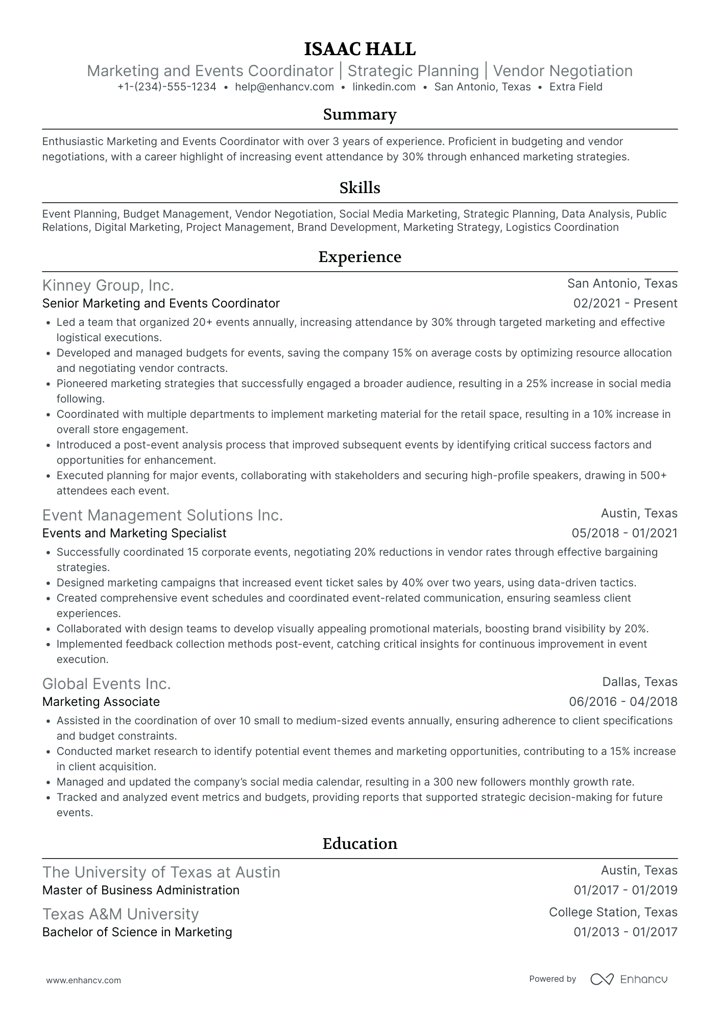 Social Media Events Coordinator Resume Example