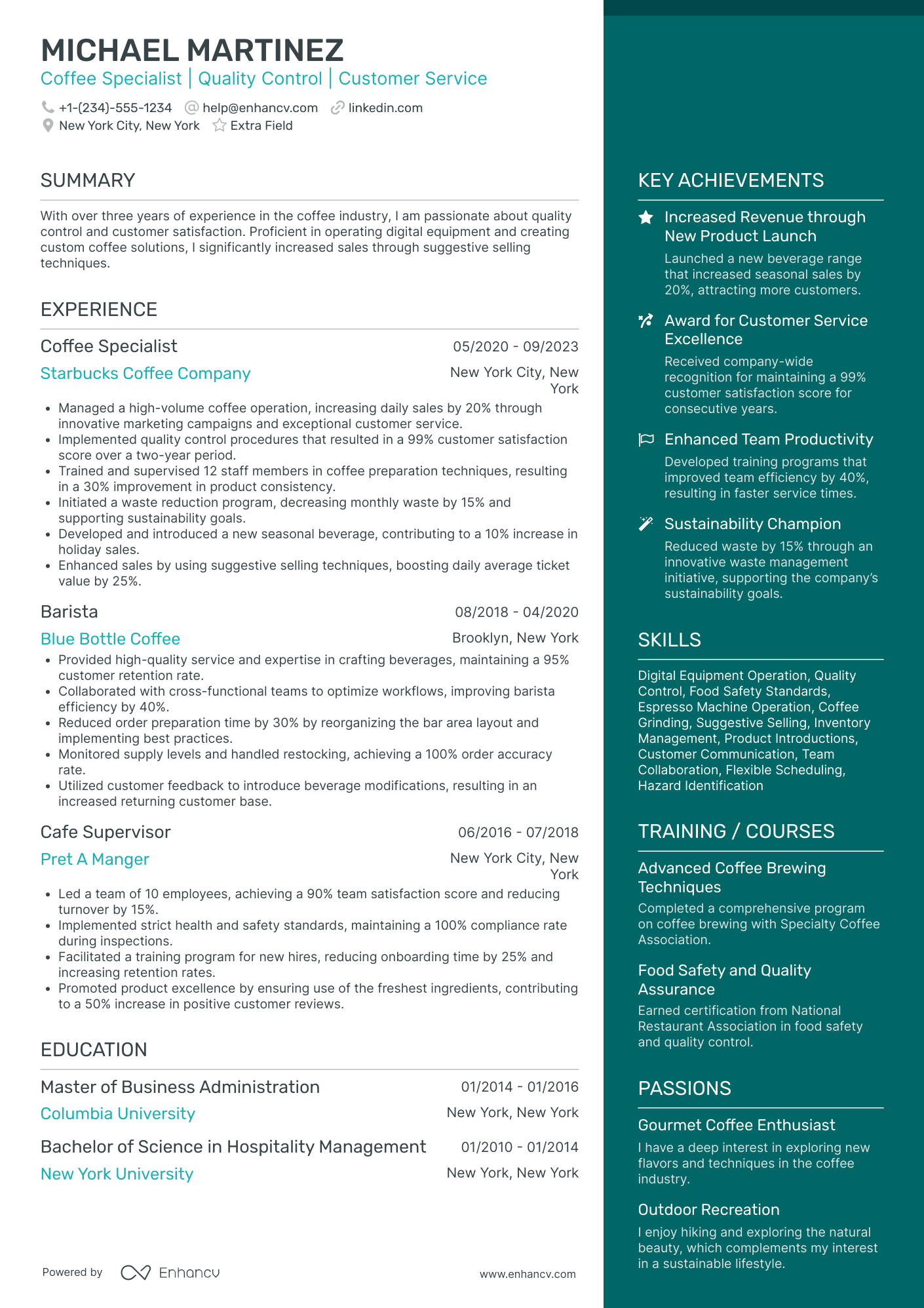 Starbucks Barista Resume Example