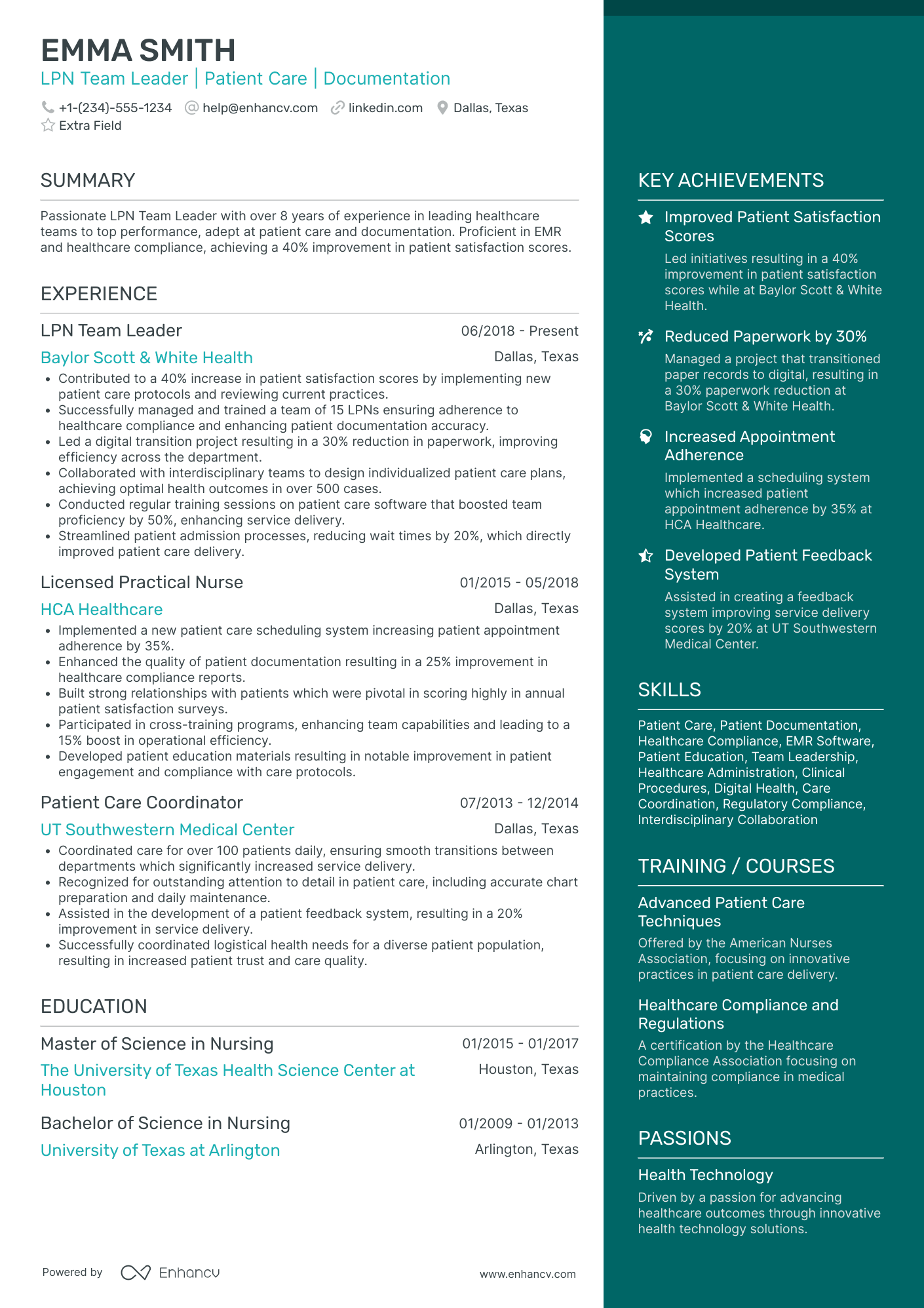 LPN Team Leader Resume Example