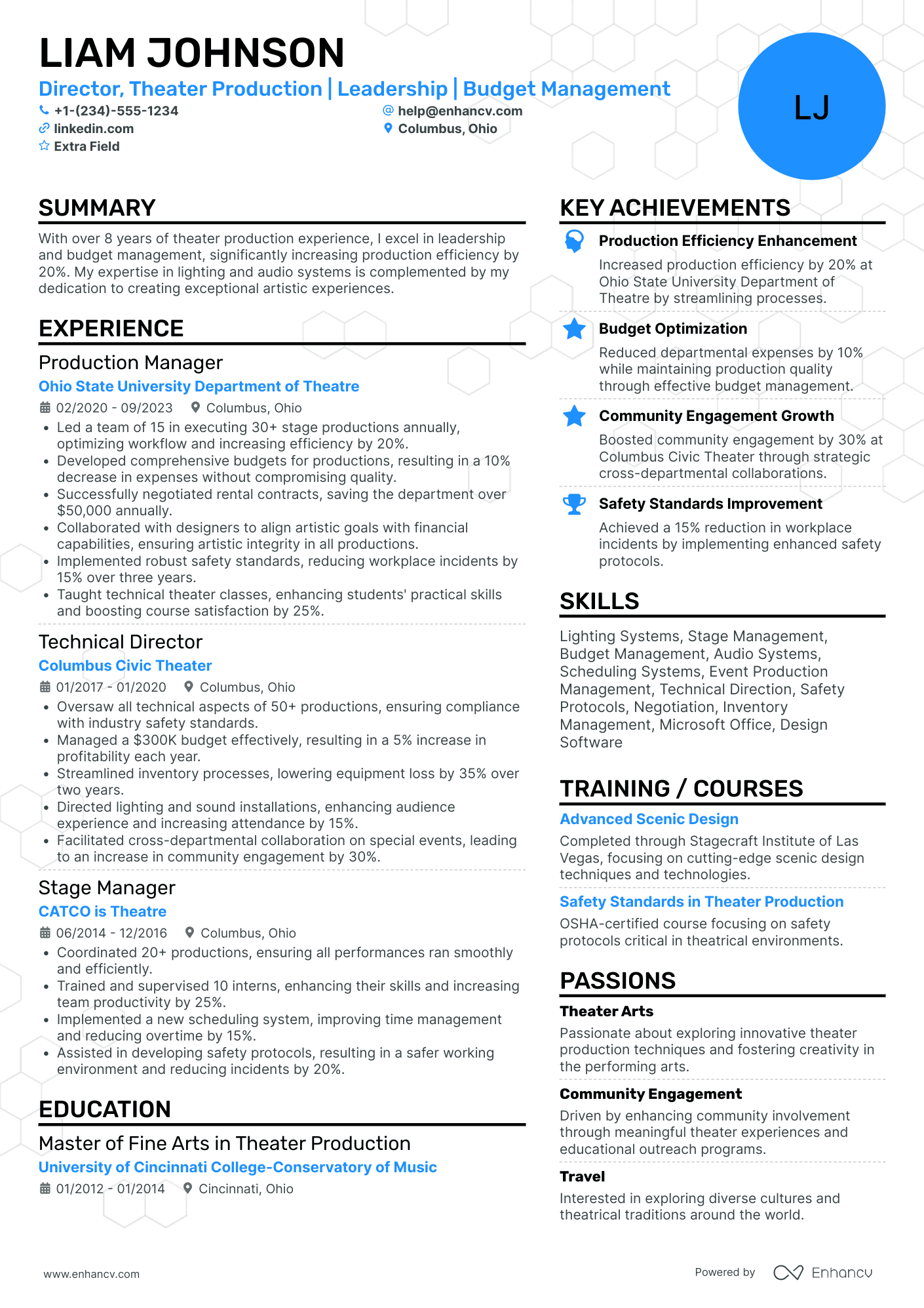 Theatre Production Coordinator Resume Example