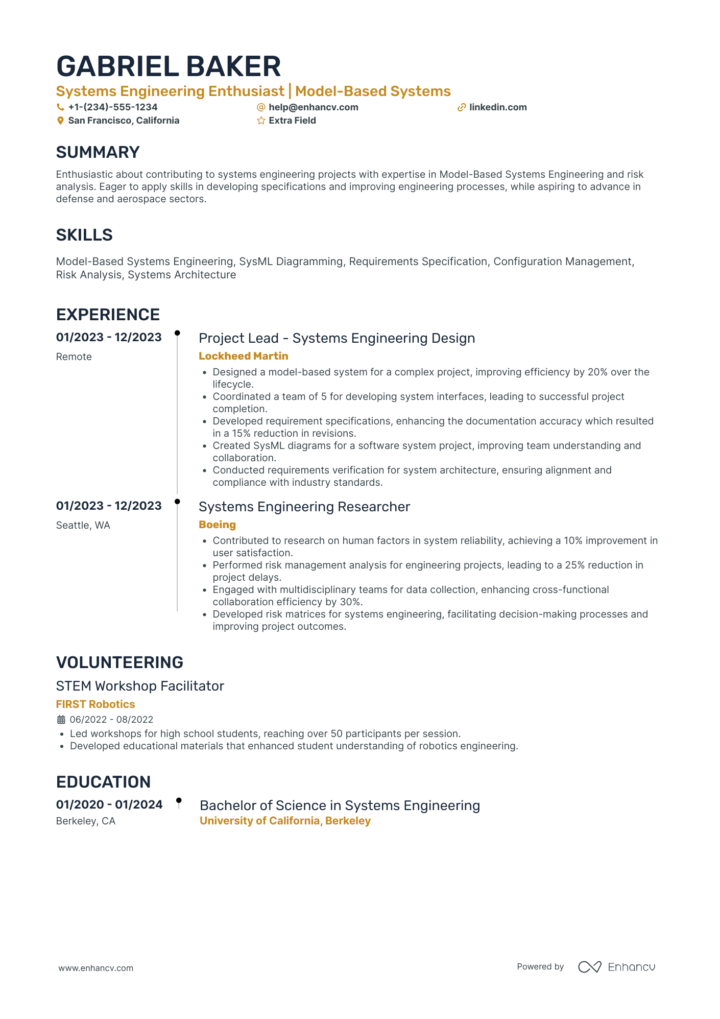 Systems Engineering Intern Resume Example