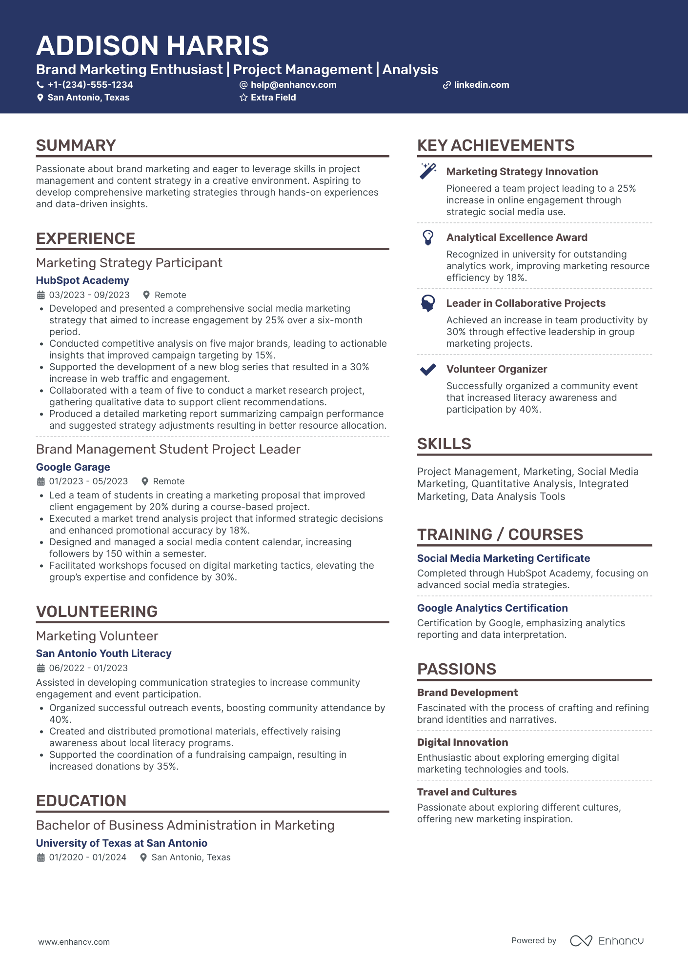 Brand Marketing Intern Resume Example