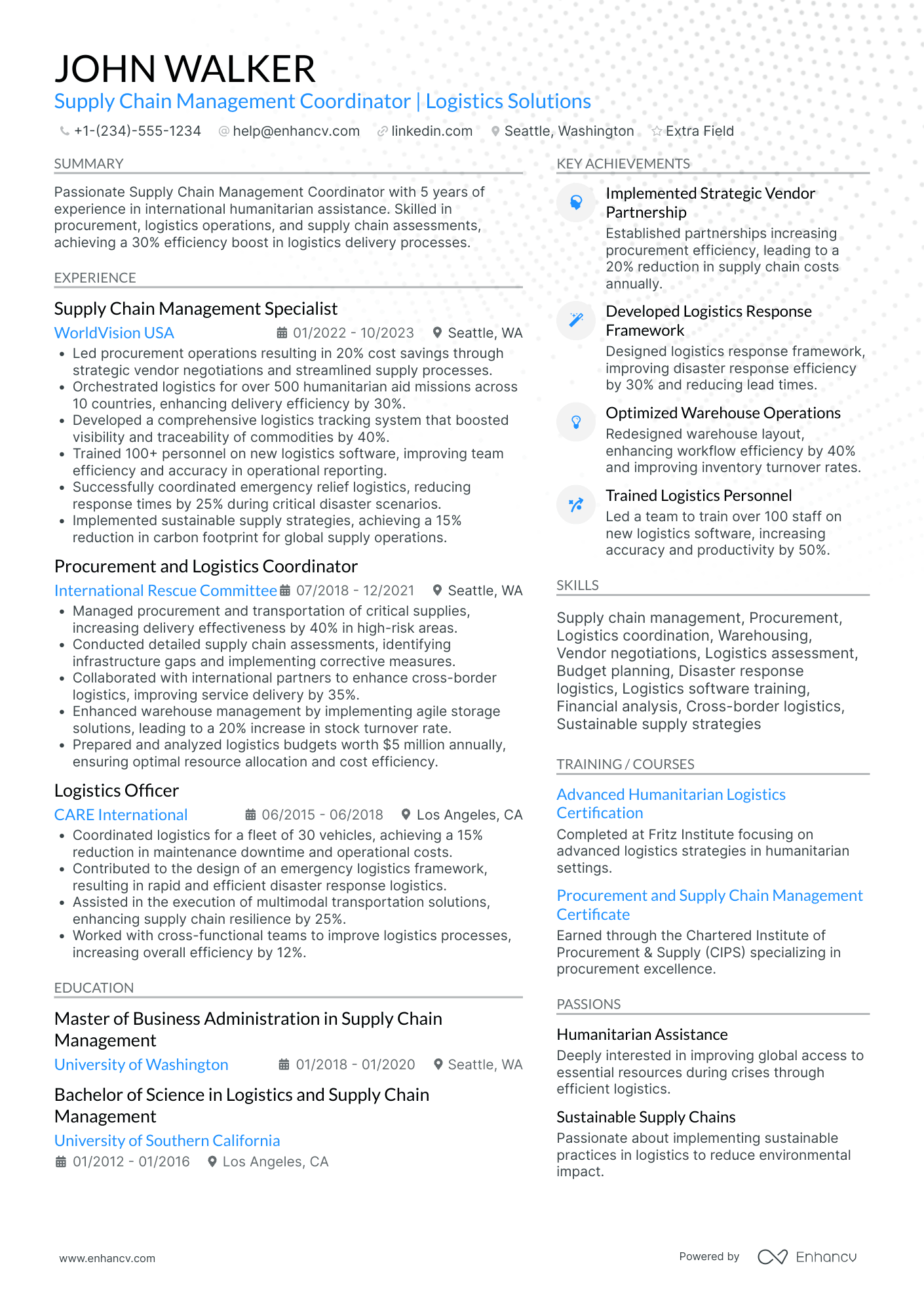 Supply Chain Management Coordinator Resume Example