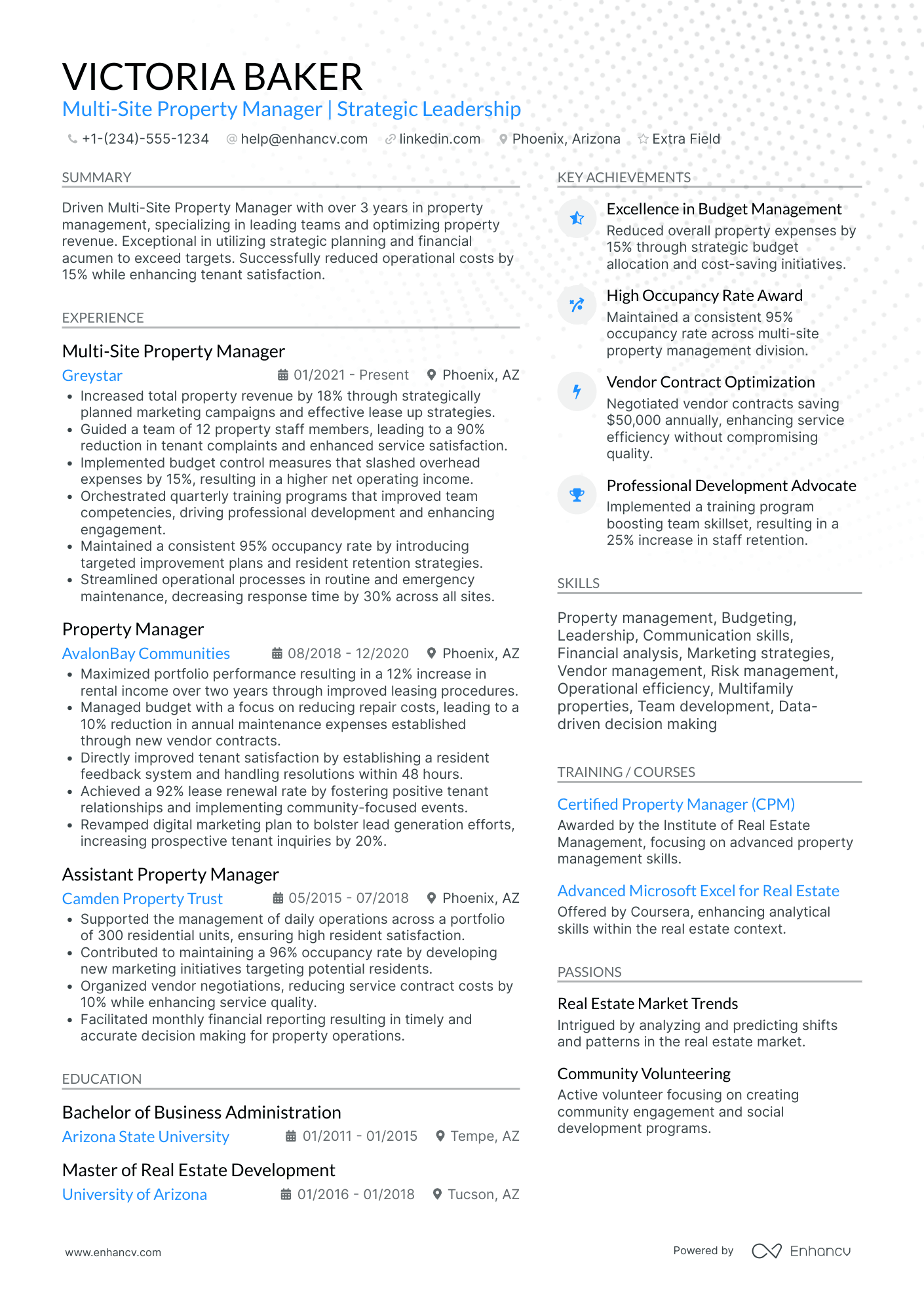 Multi site Property Manager Resume Example