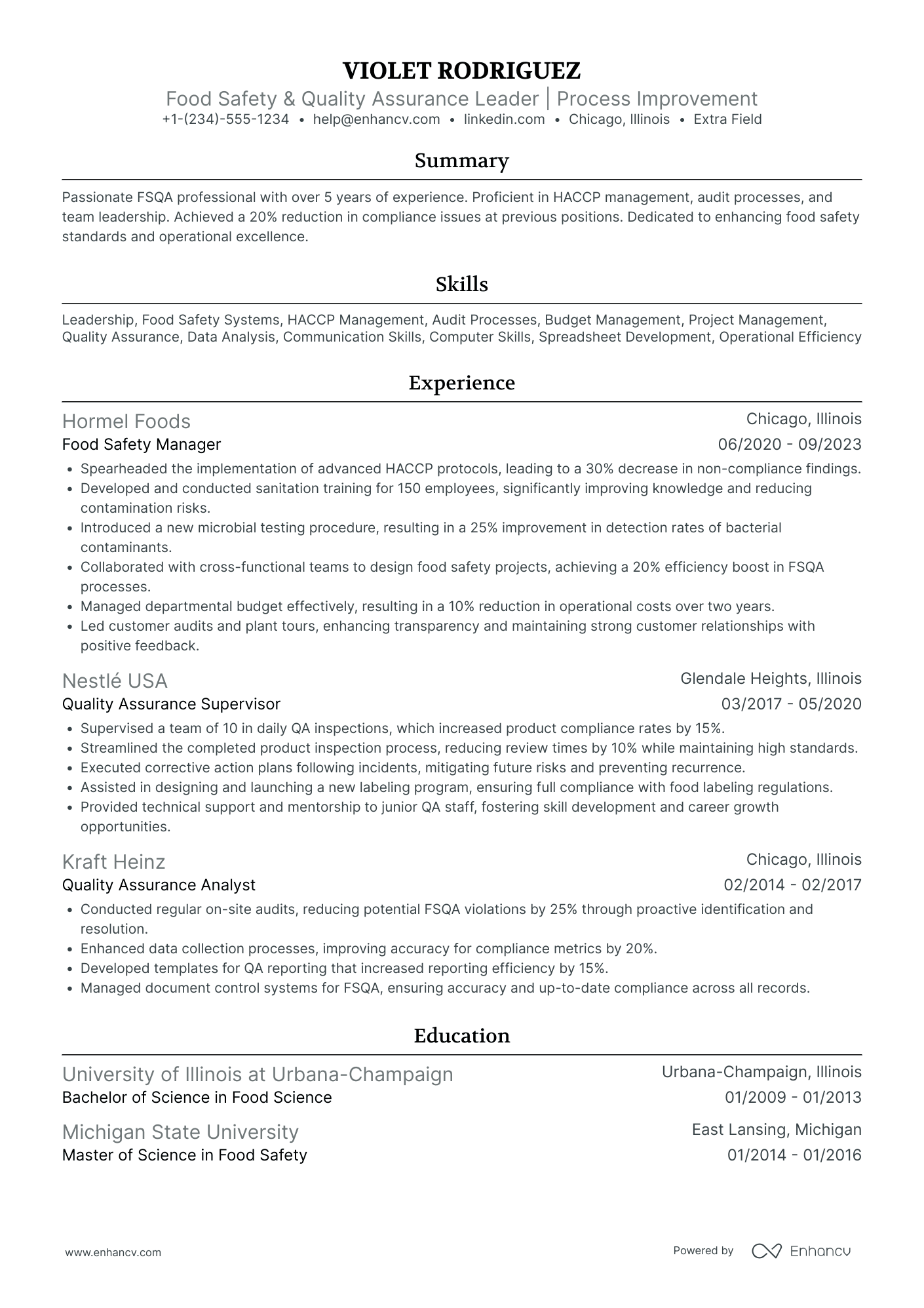 General Manager of Quality Assurance Resume Example