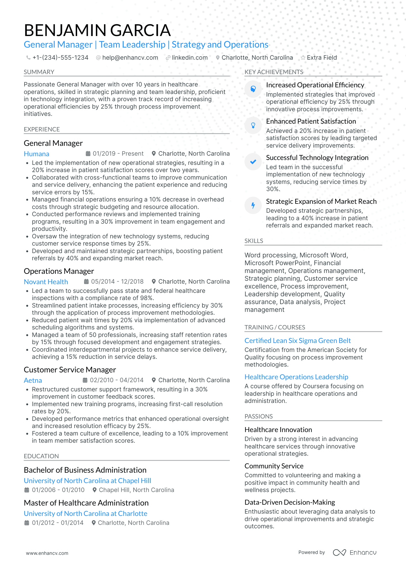 General Manager of Customer Service Resume Example