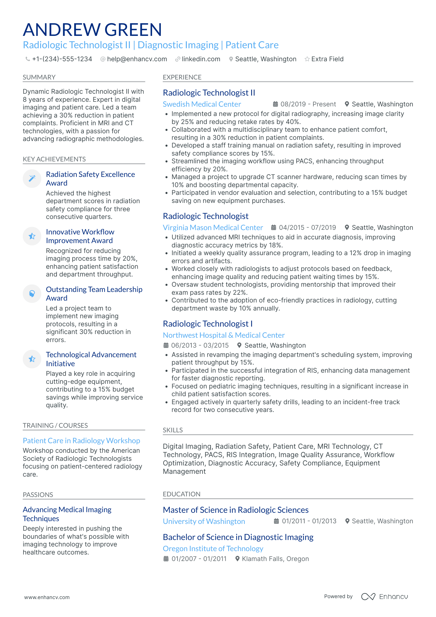 Radiologic Technologist II Resume Example