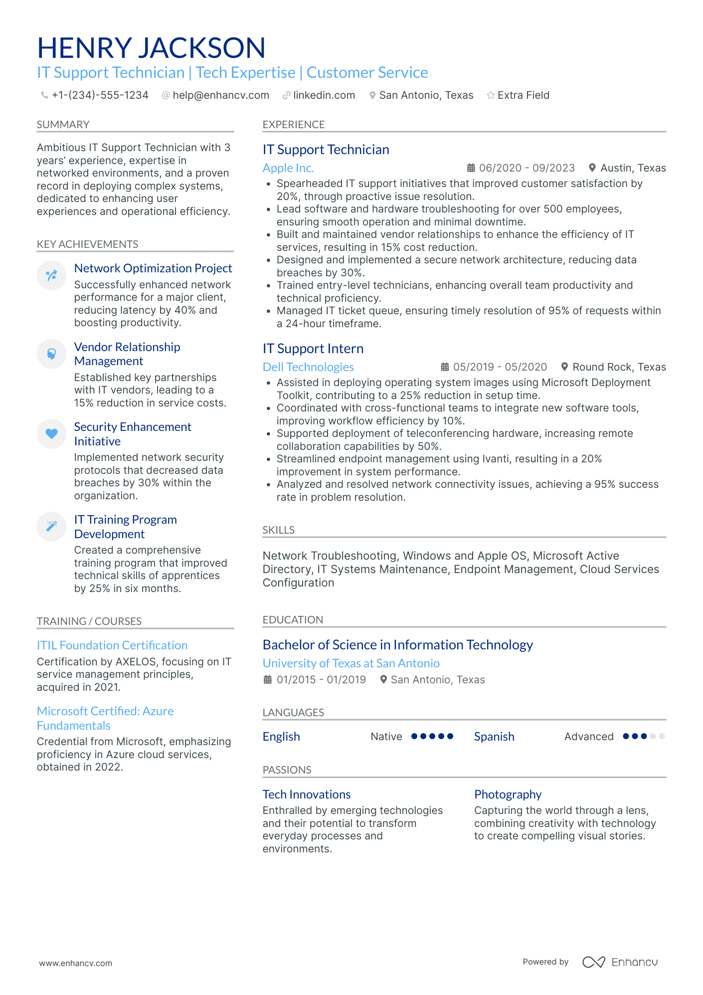 Junior Desktop Support Specialist Resume Example