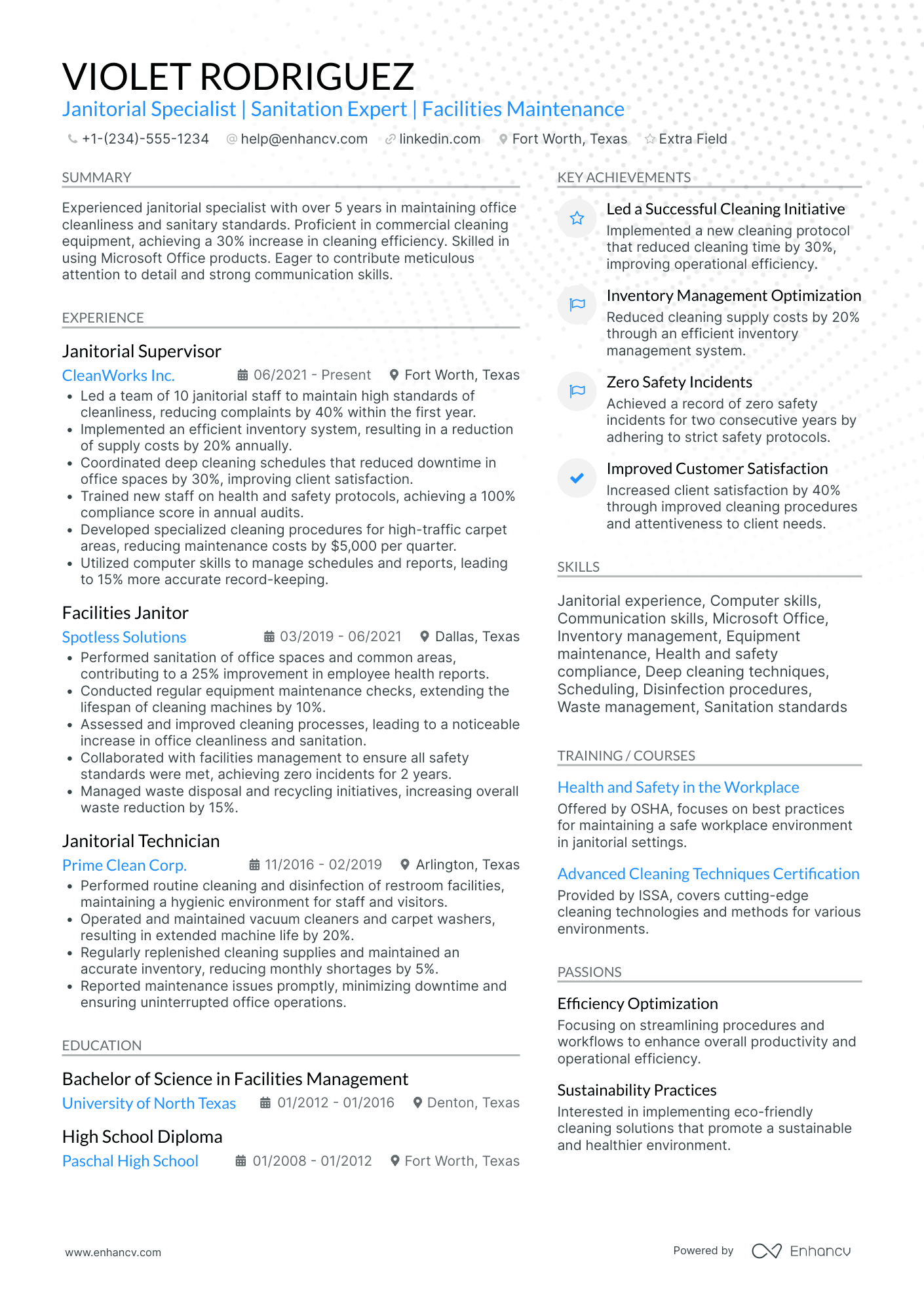 Senior Janitor Resume Example