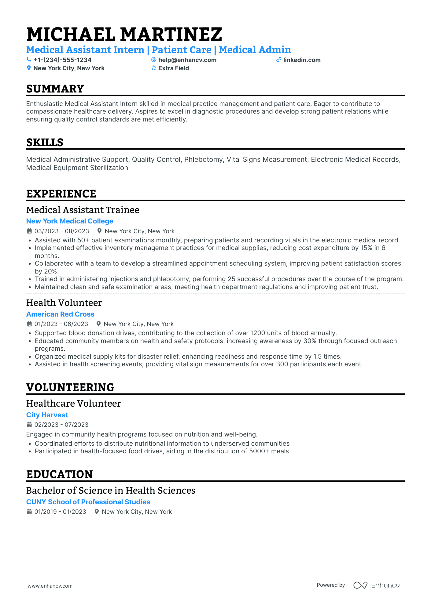 Medical Assistant Intern Resume Example