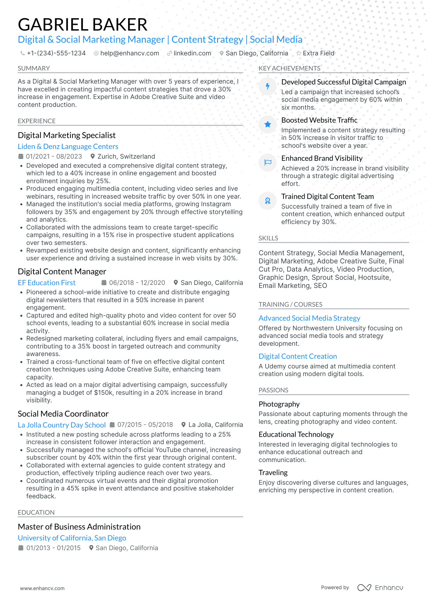 Head of Social Media Marketing Resume Example