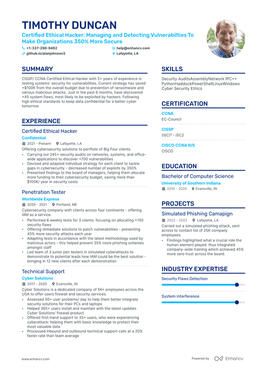 Ethical Hacker Resume Example