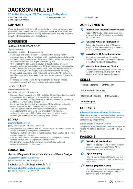 Artist Manager Resume Example