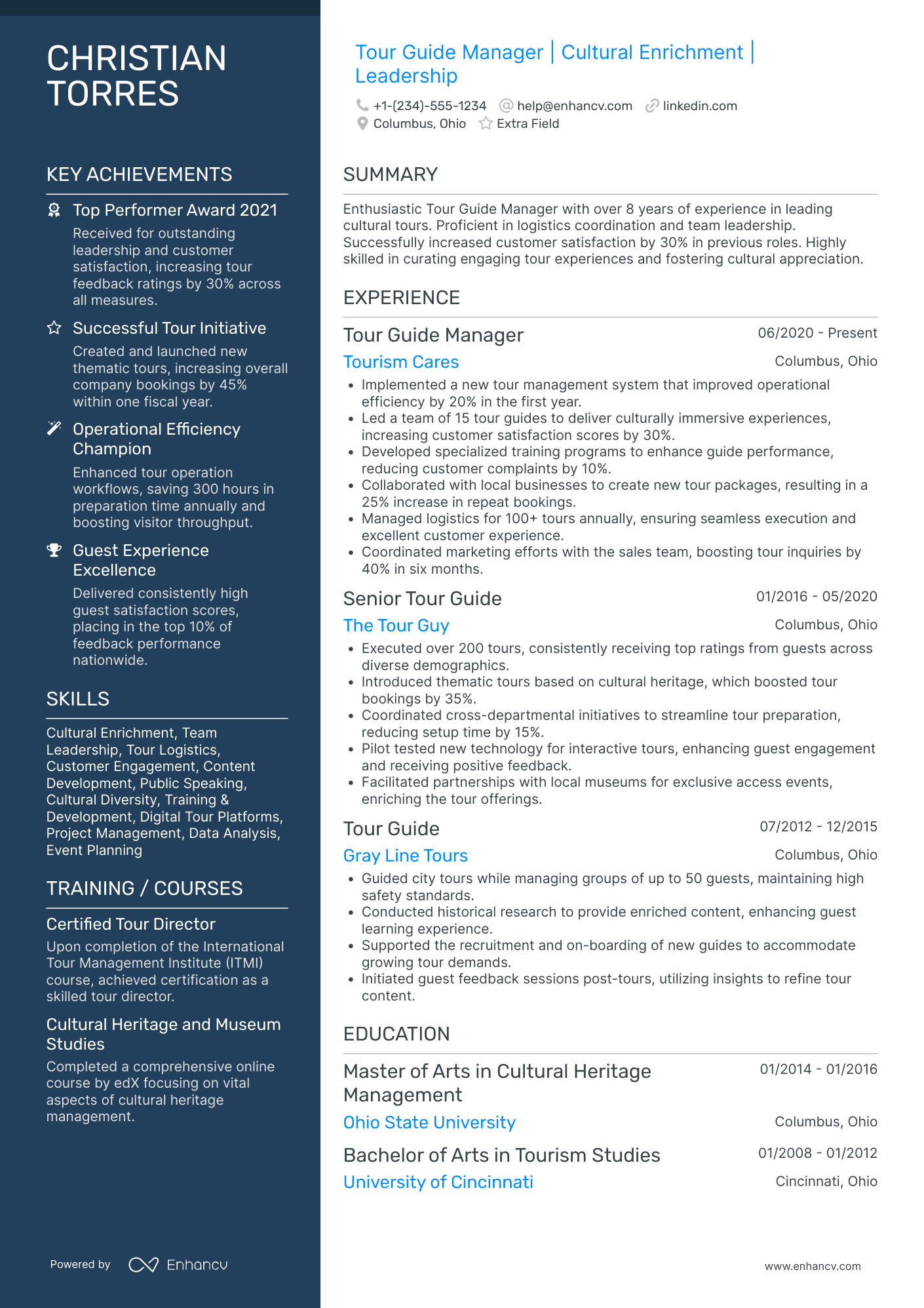 Tour Guide Manager Resume Example