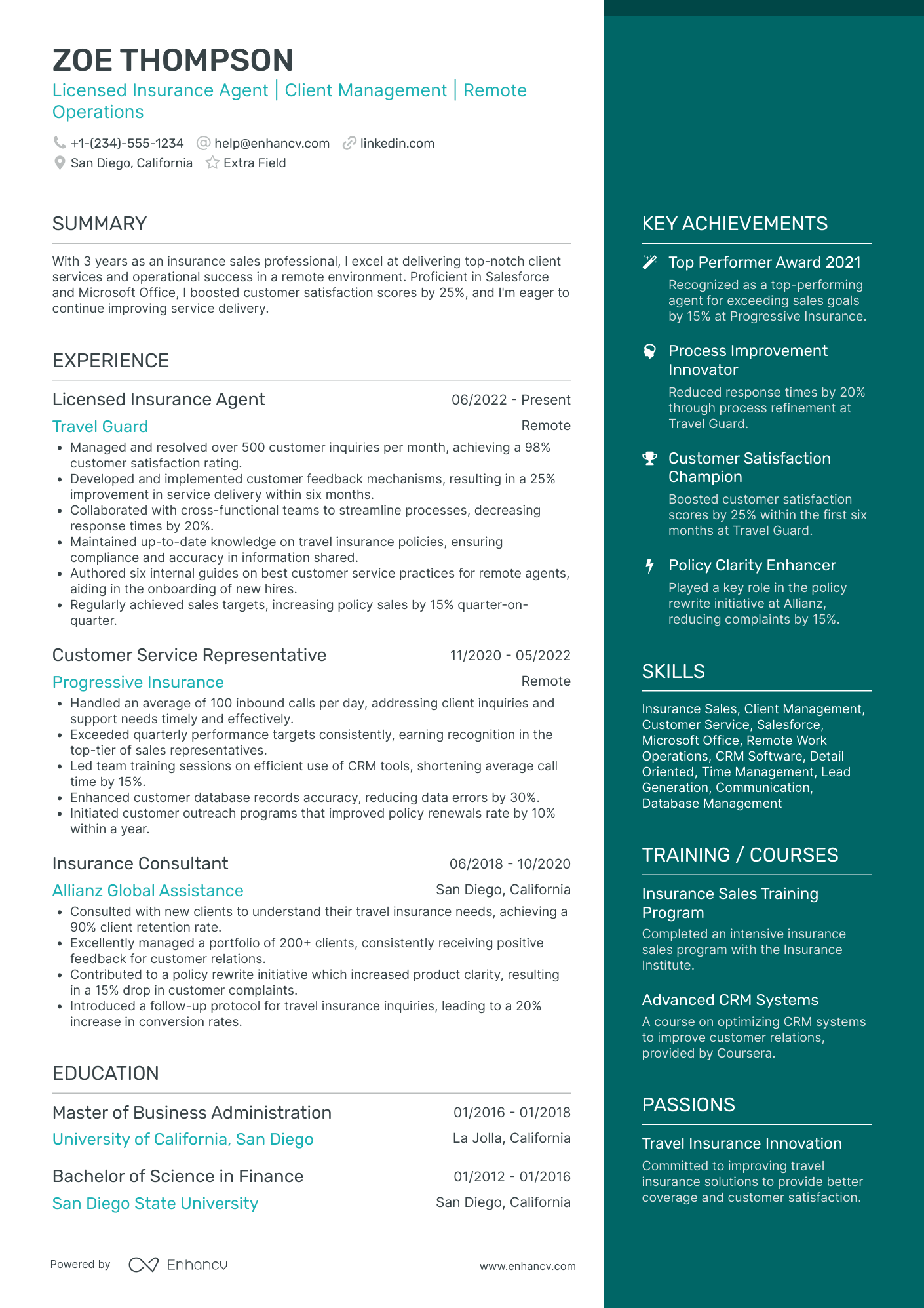 Insurance Agent Manager Resume Example