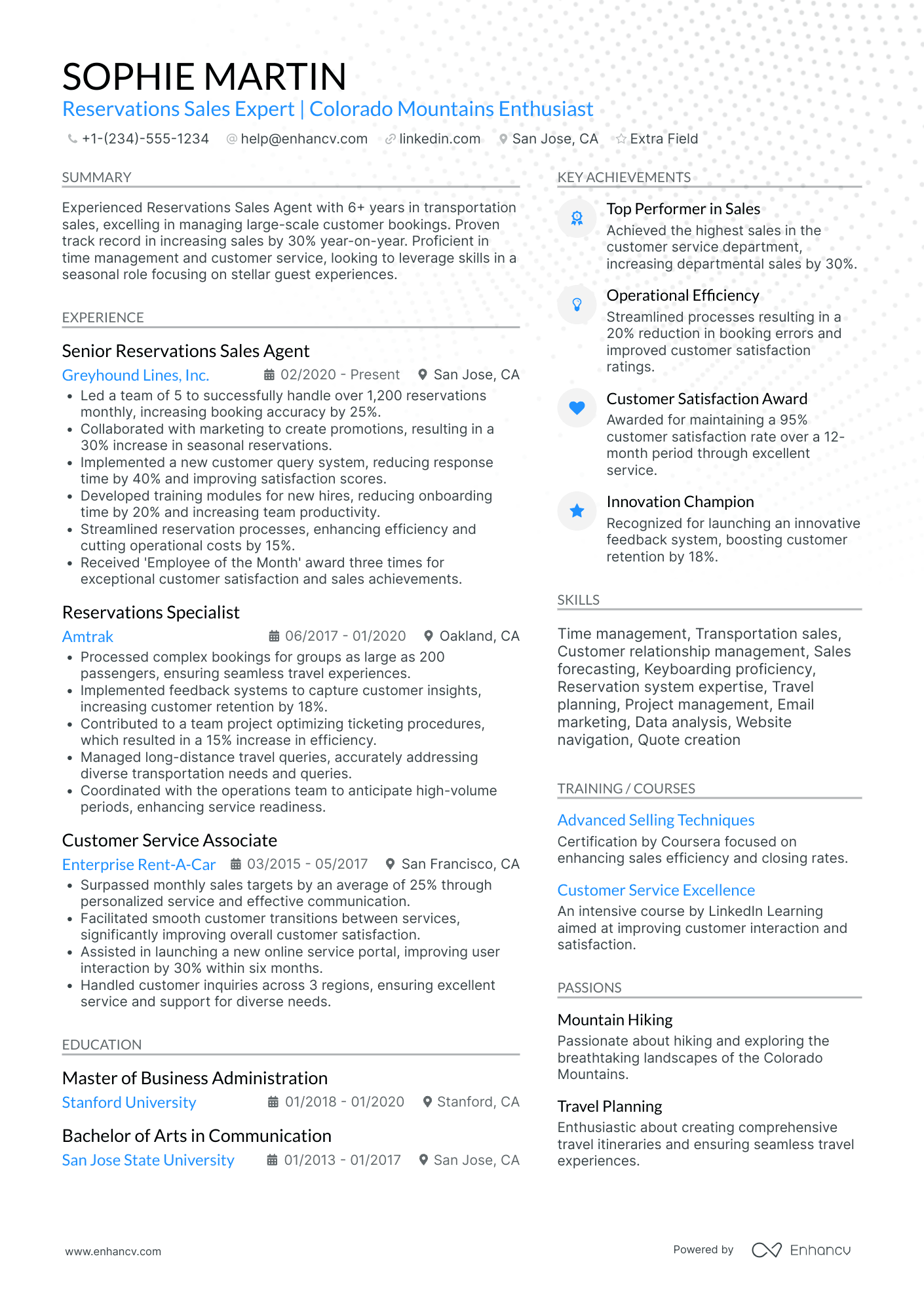 Lead Reservation Sales Agent Resume Example