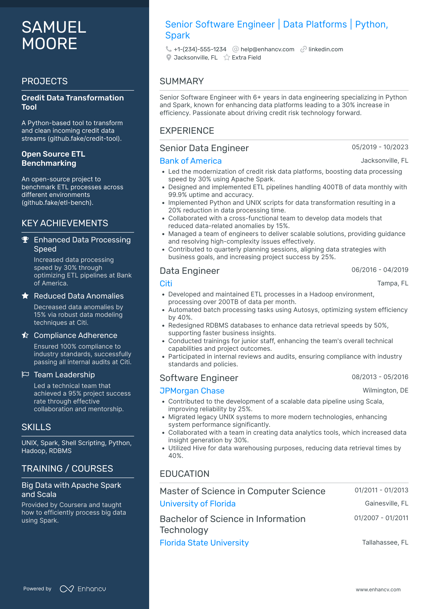 Database Software Engineer Resume Example