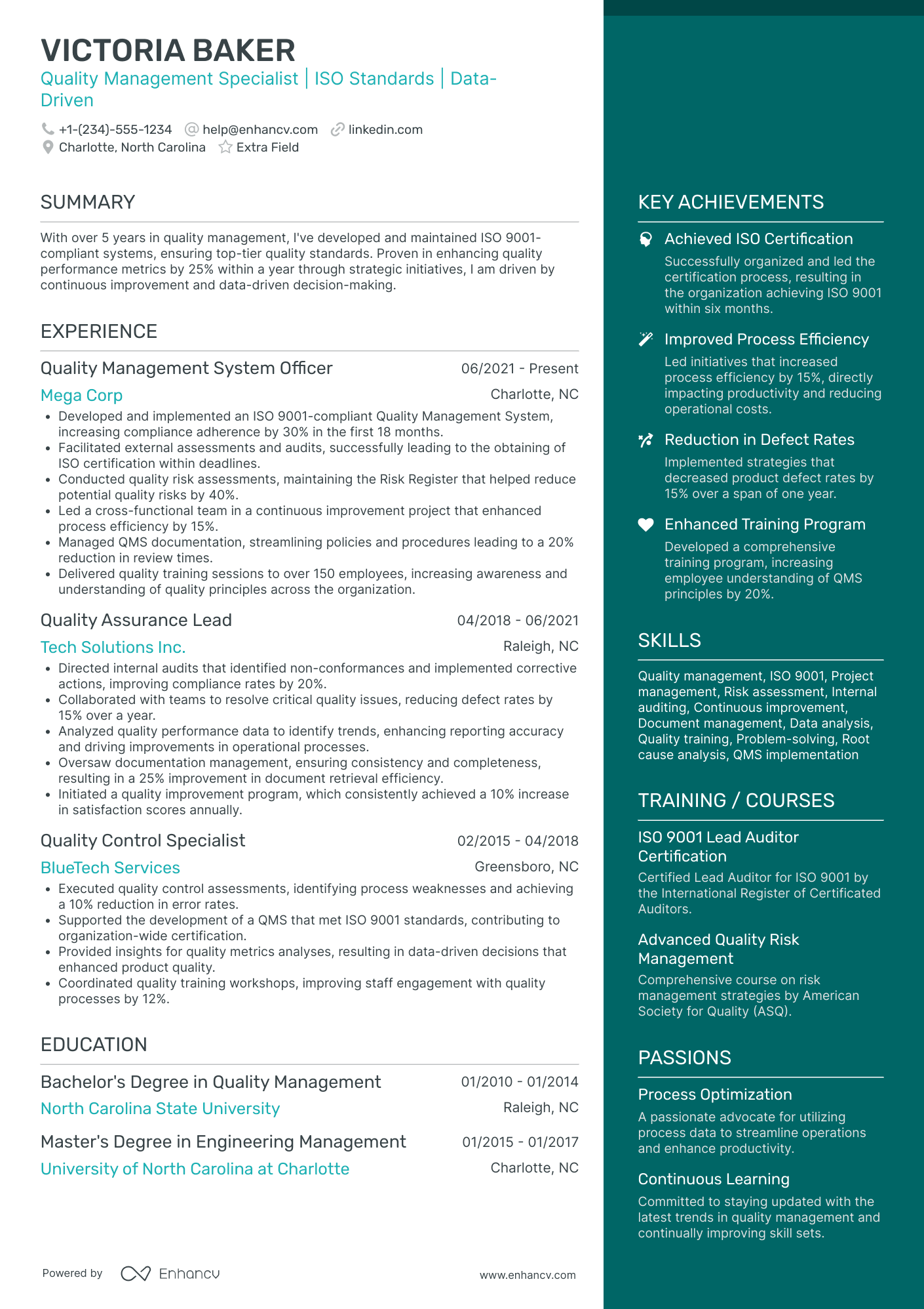 Quality Management Officer Resume Example