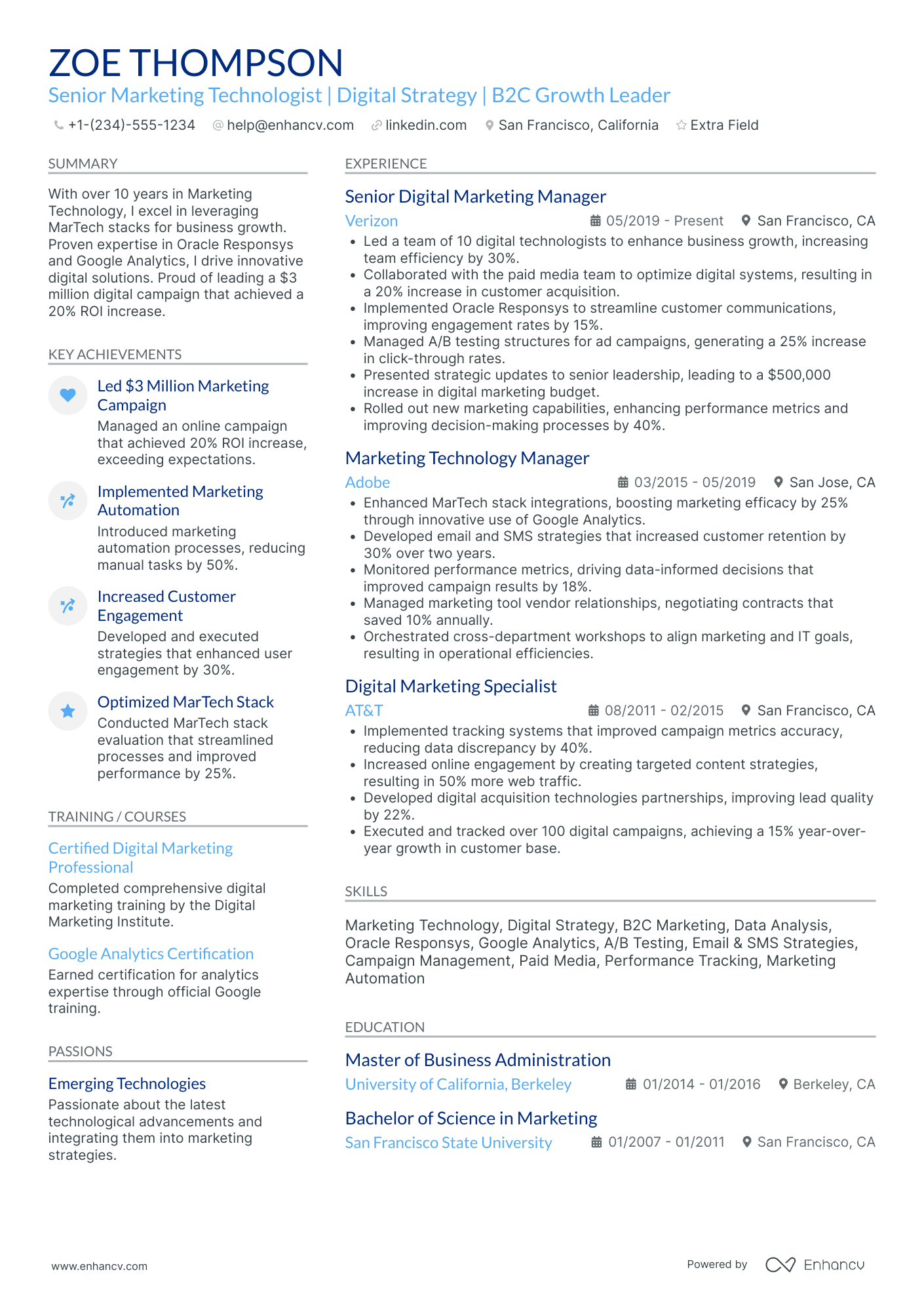 Digital Marketing Project Manager Resume Example