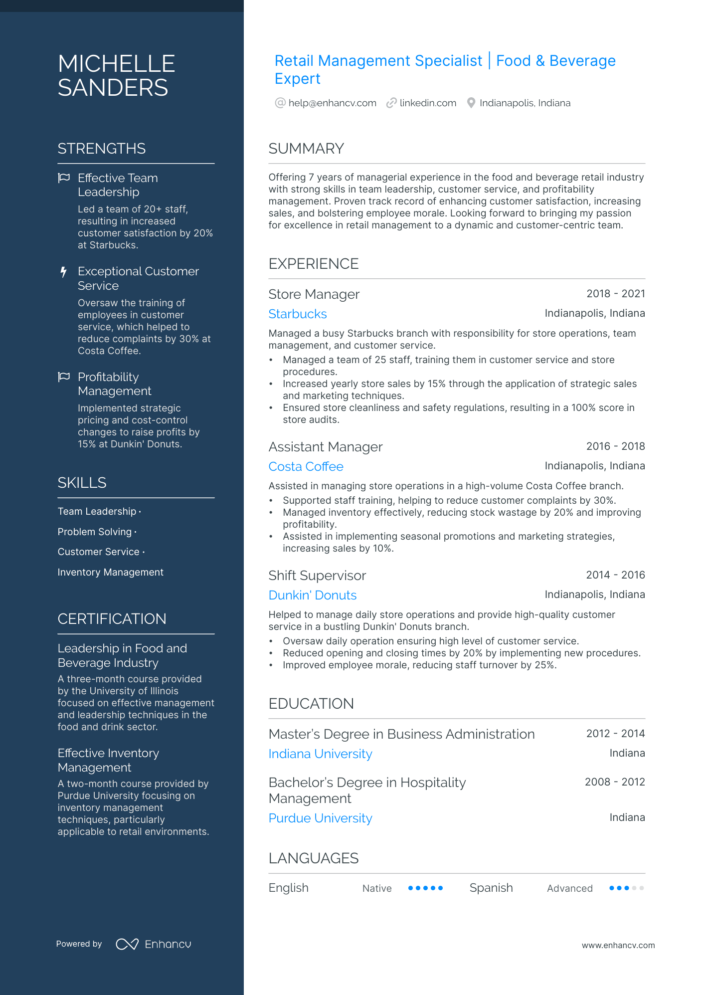 Coffee Shop Resume Example