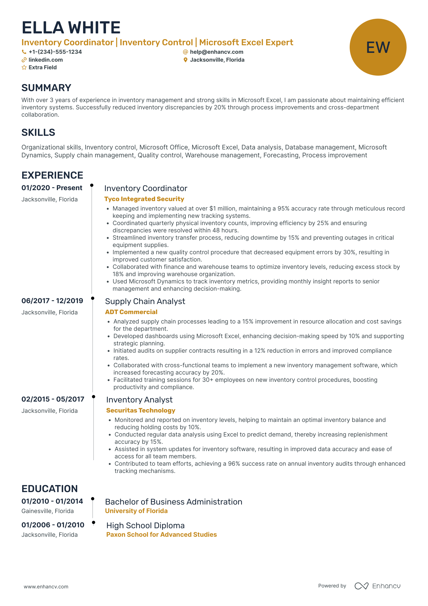 Advanced Inventory Coordinator Resume Example