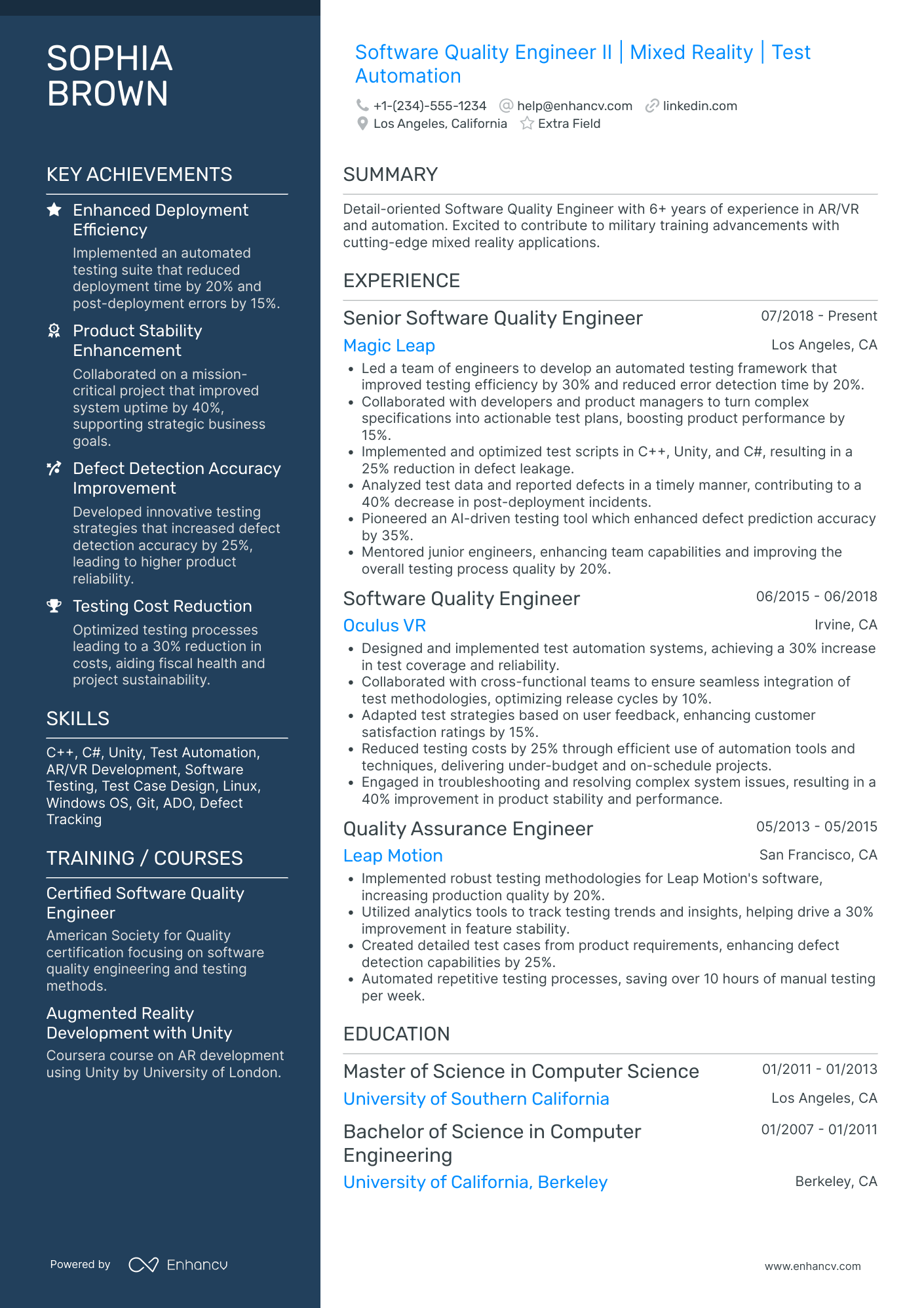 Software Quality Engineer Resume Example