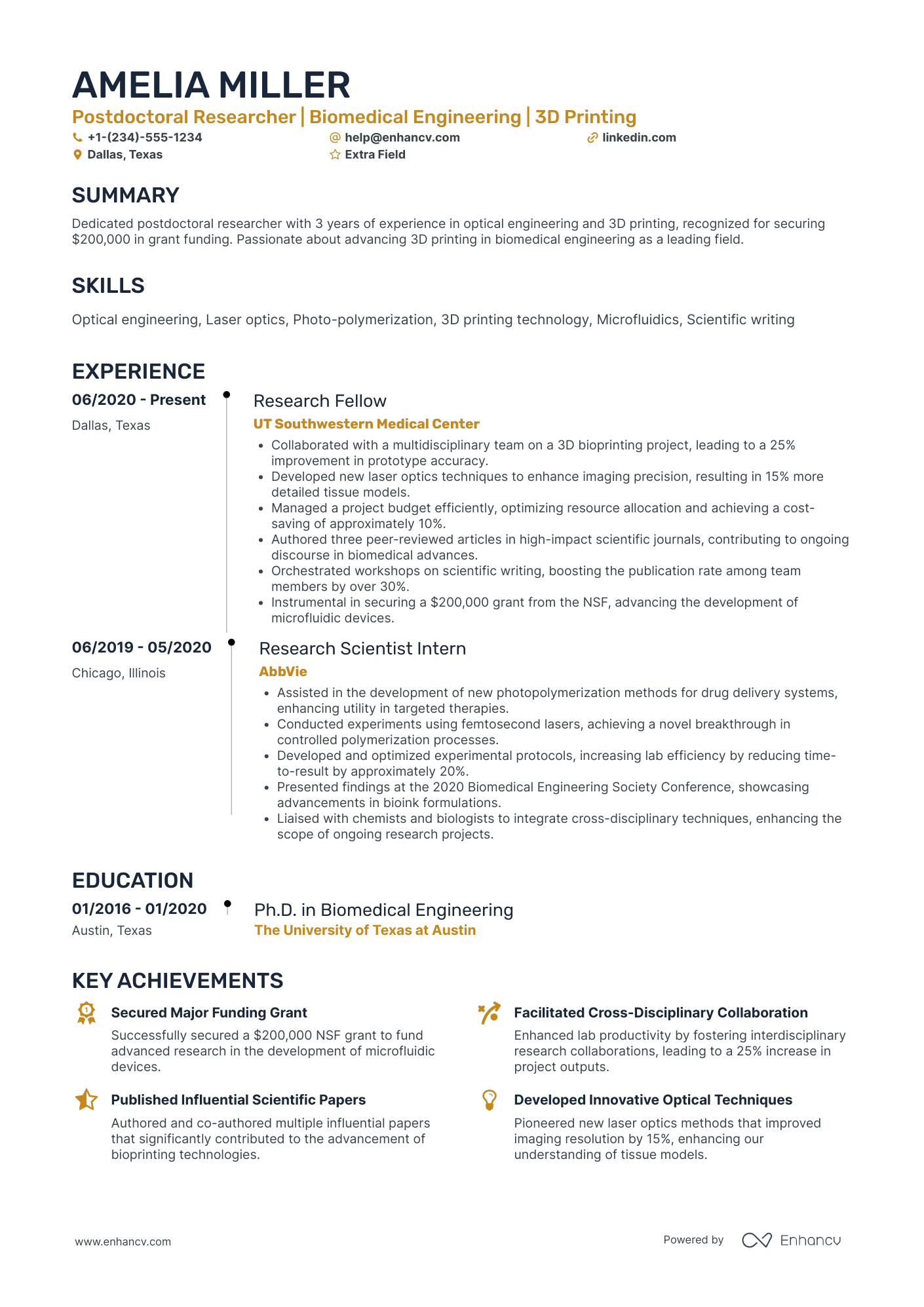 Junior Biomedical Engineer Resume Example