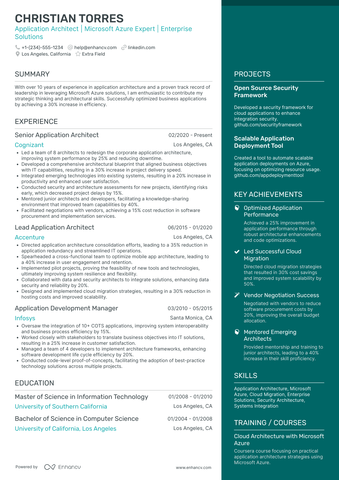 Applications Solutions Architect Resume Example