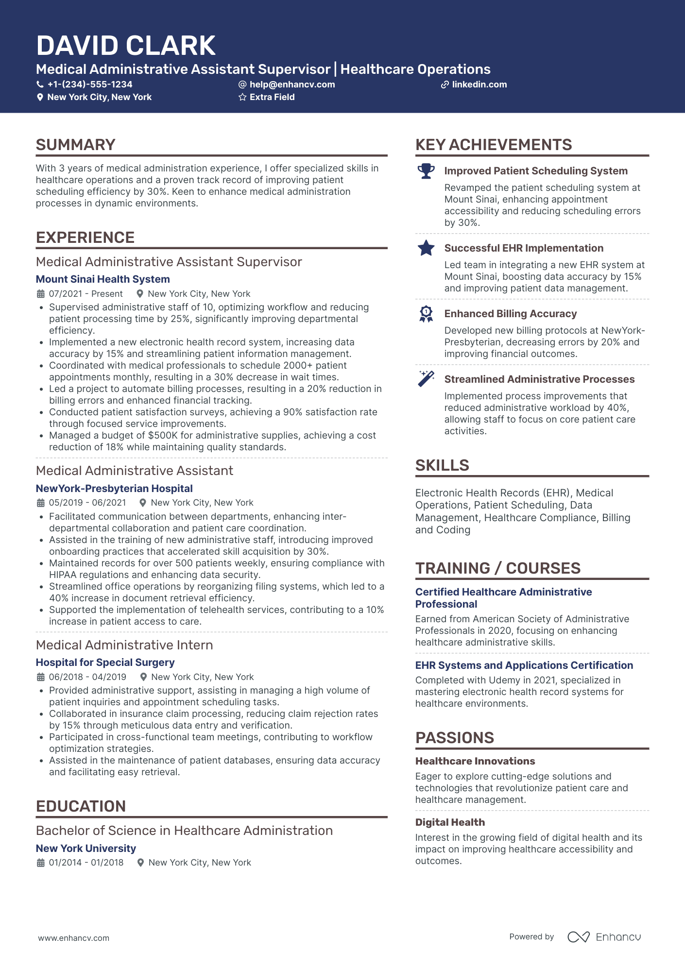 Medical Administrative Assistant Supervisor Resume Example