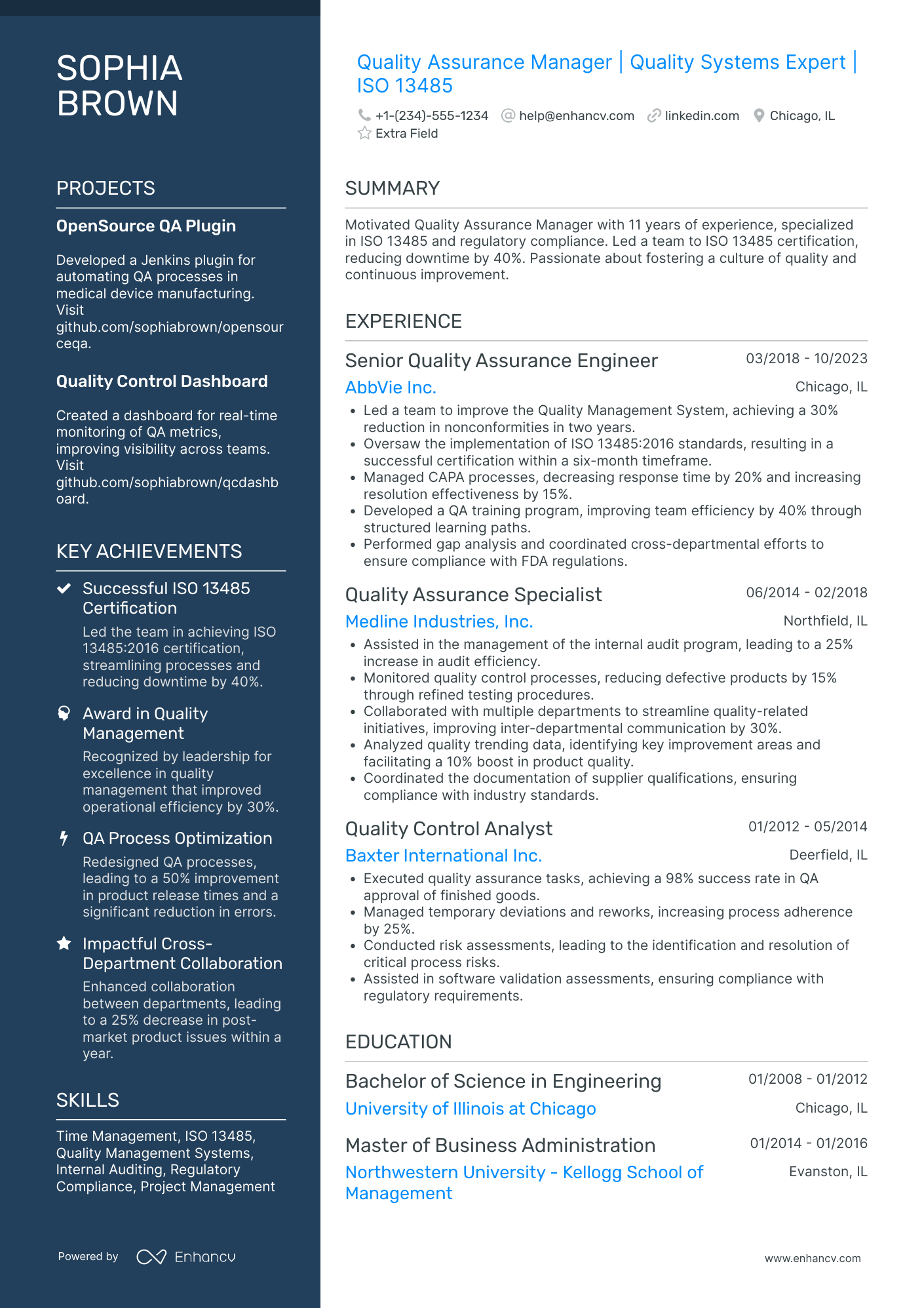 IT Quality Assurance Manager Resume Example