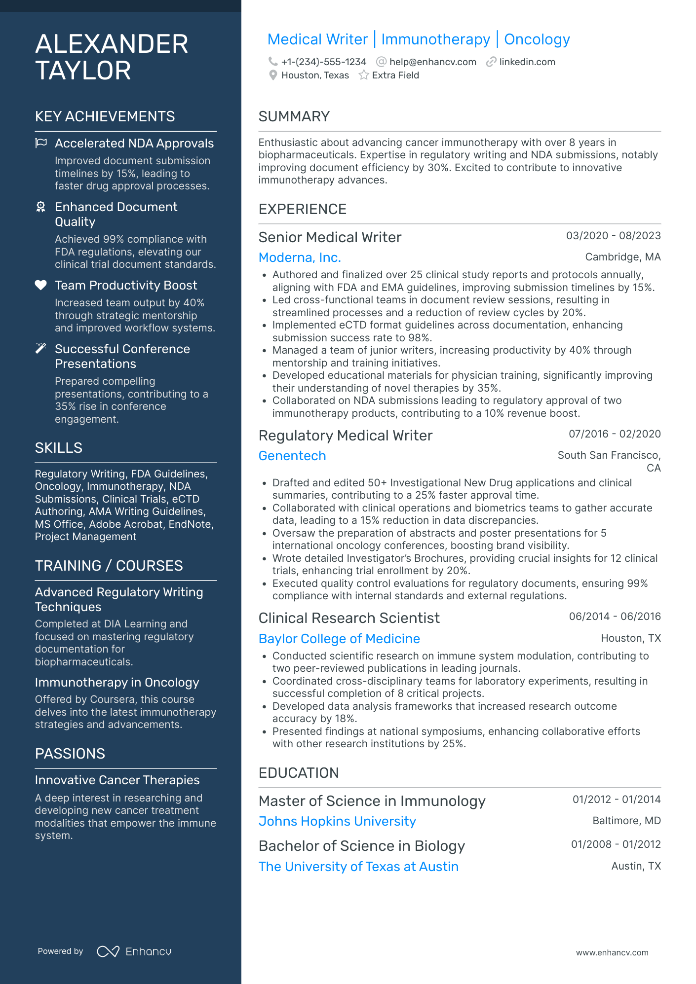 Freelance Medical Writer Resume Example