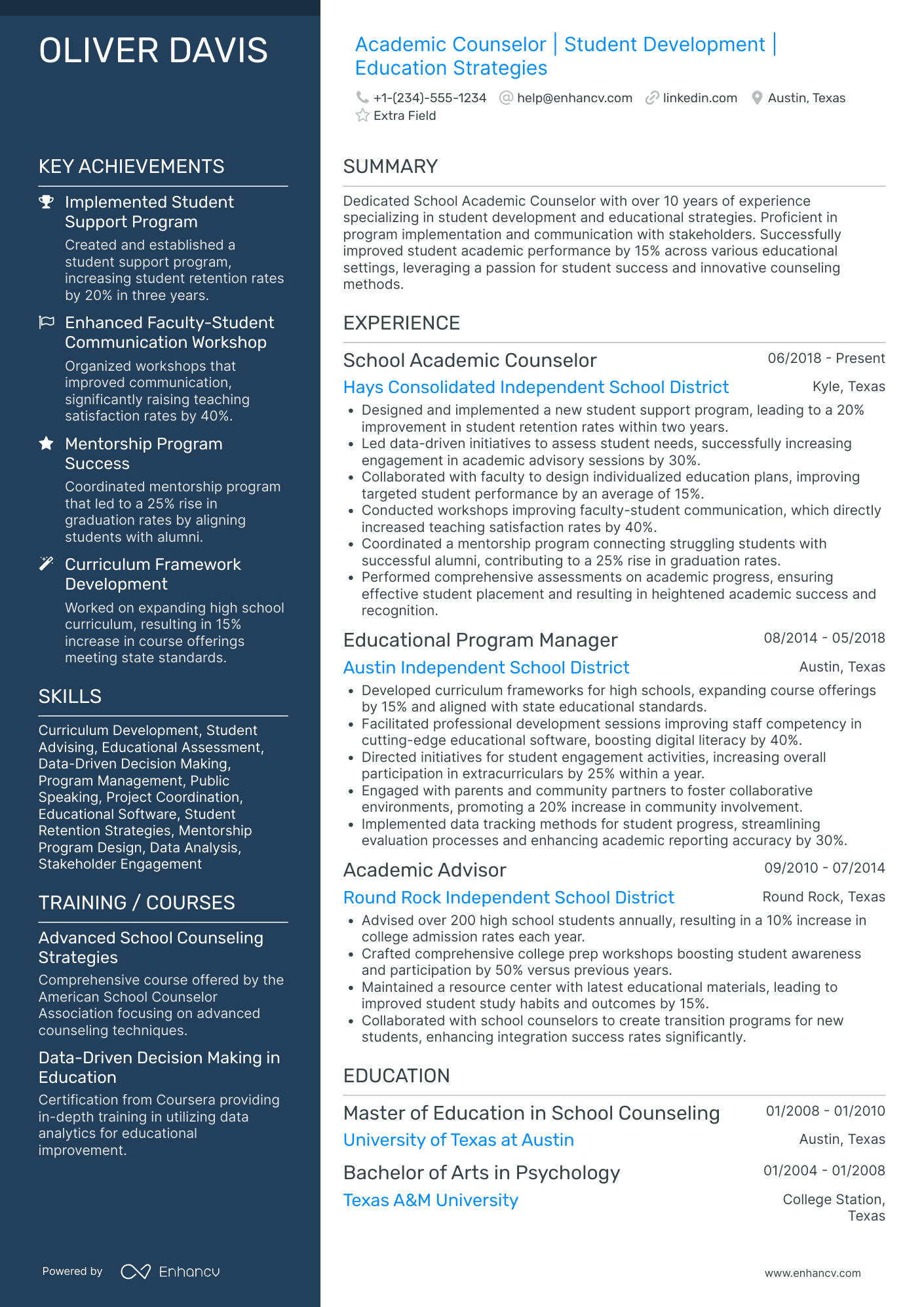 School Academic Counselor Resume Example