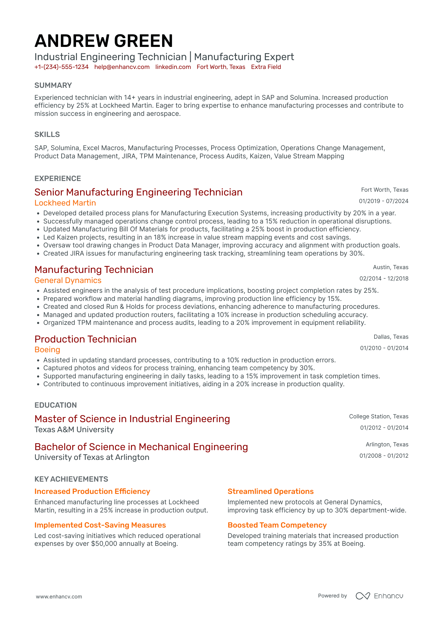 Industrial Engineering Analyst Resume Example