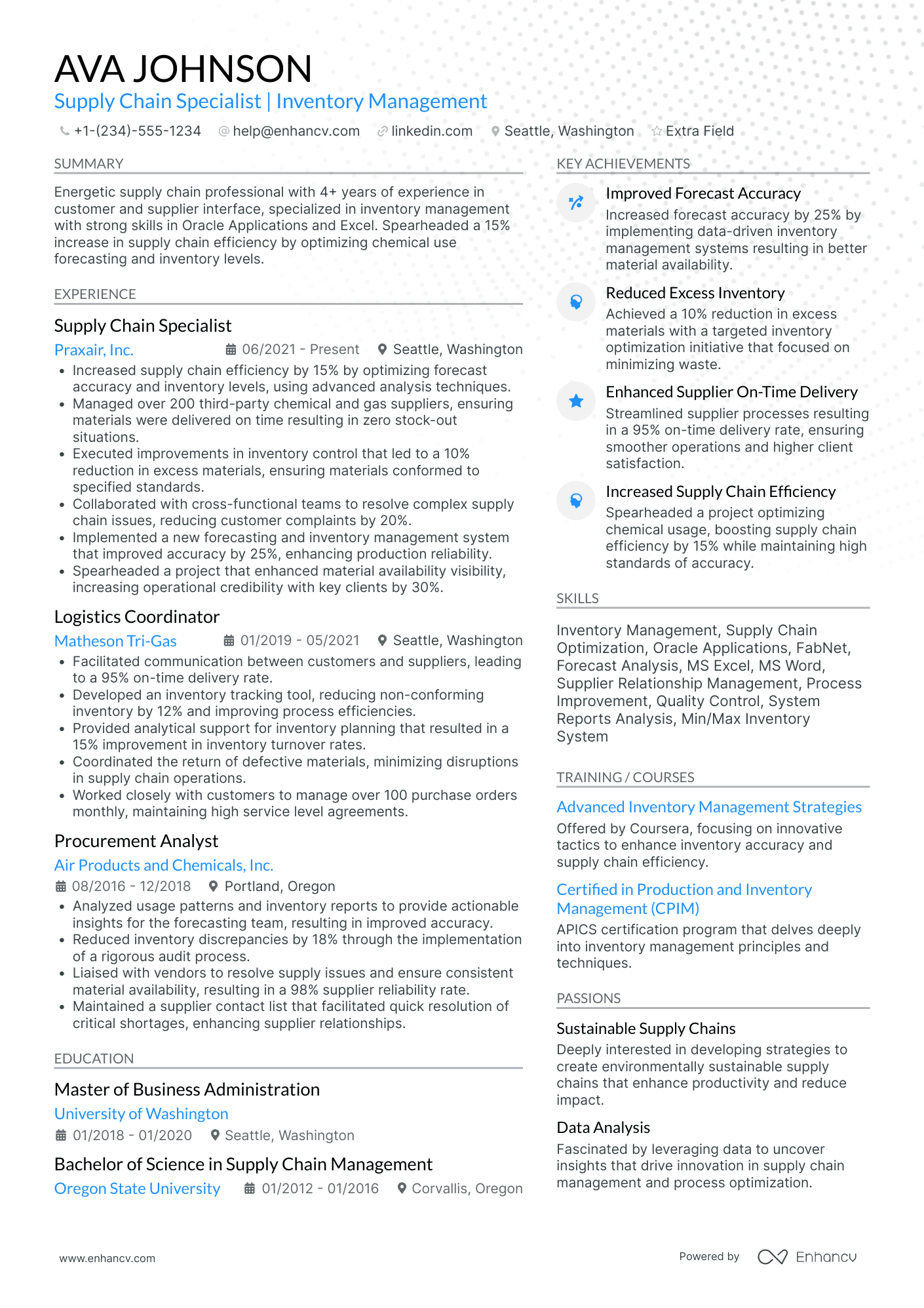 Supply Chain Operations Analyst Resume Example