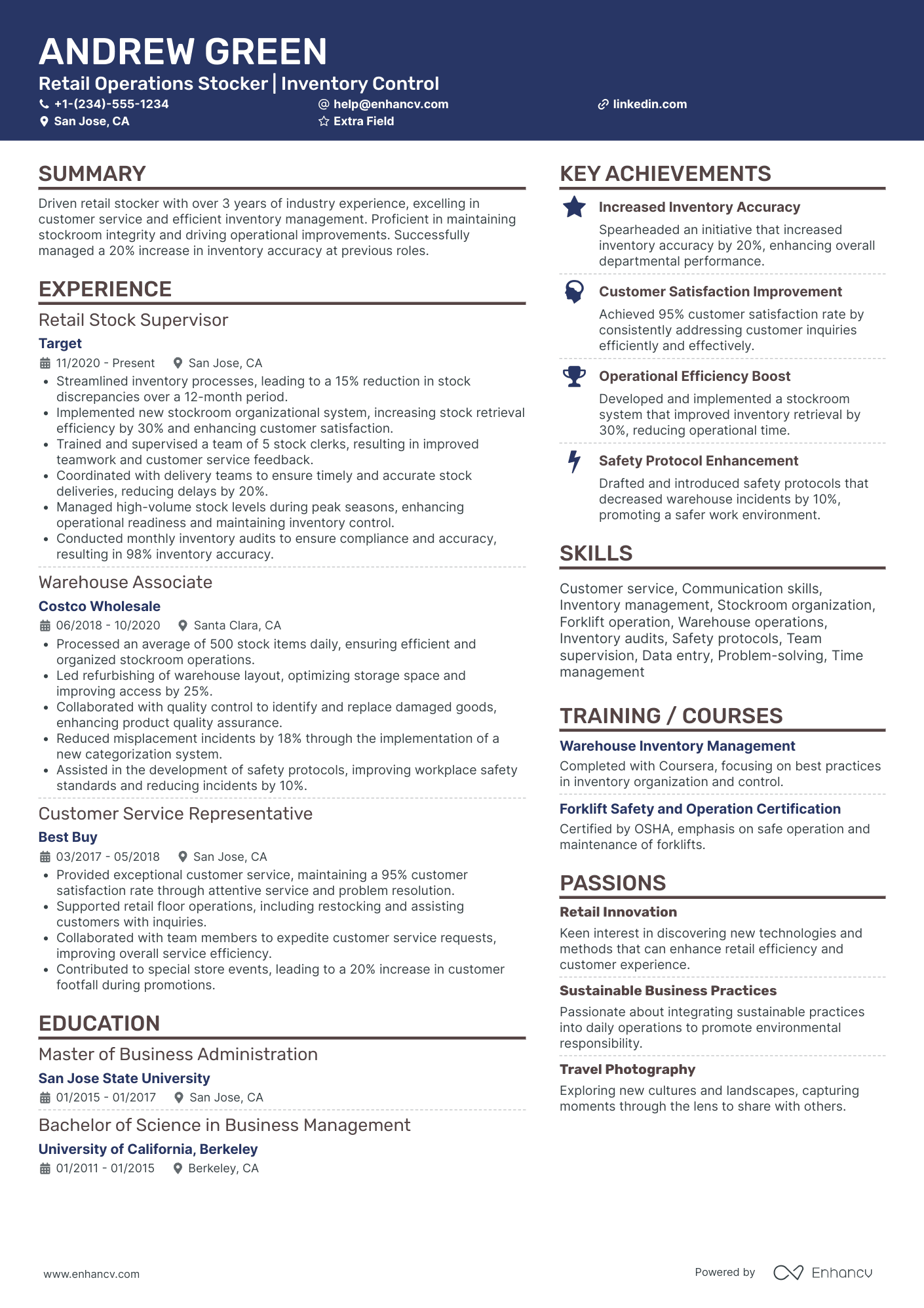 Senior Warehouse Stocker Resume Example